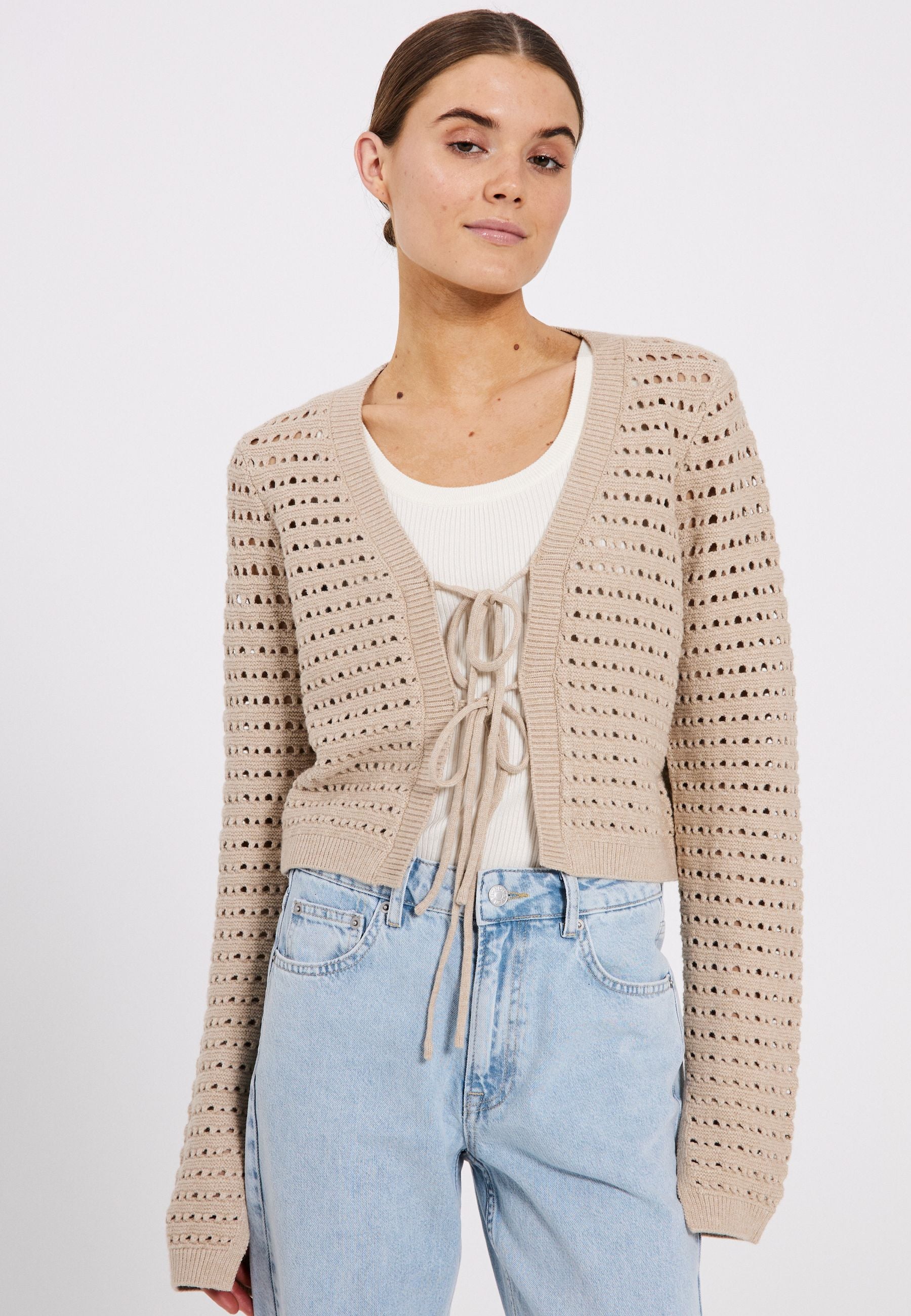 NORR Crome knit cardigan Cardigans Beige mélange