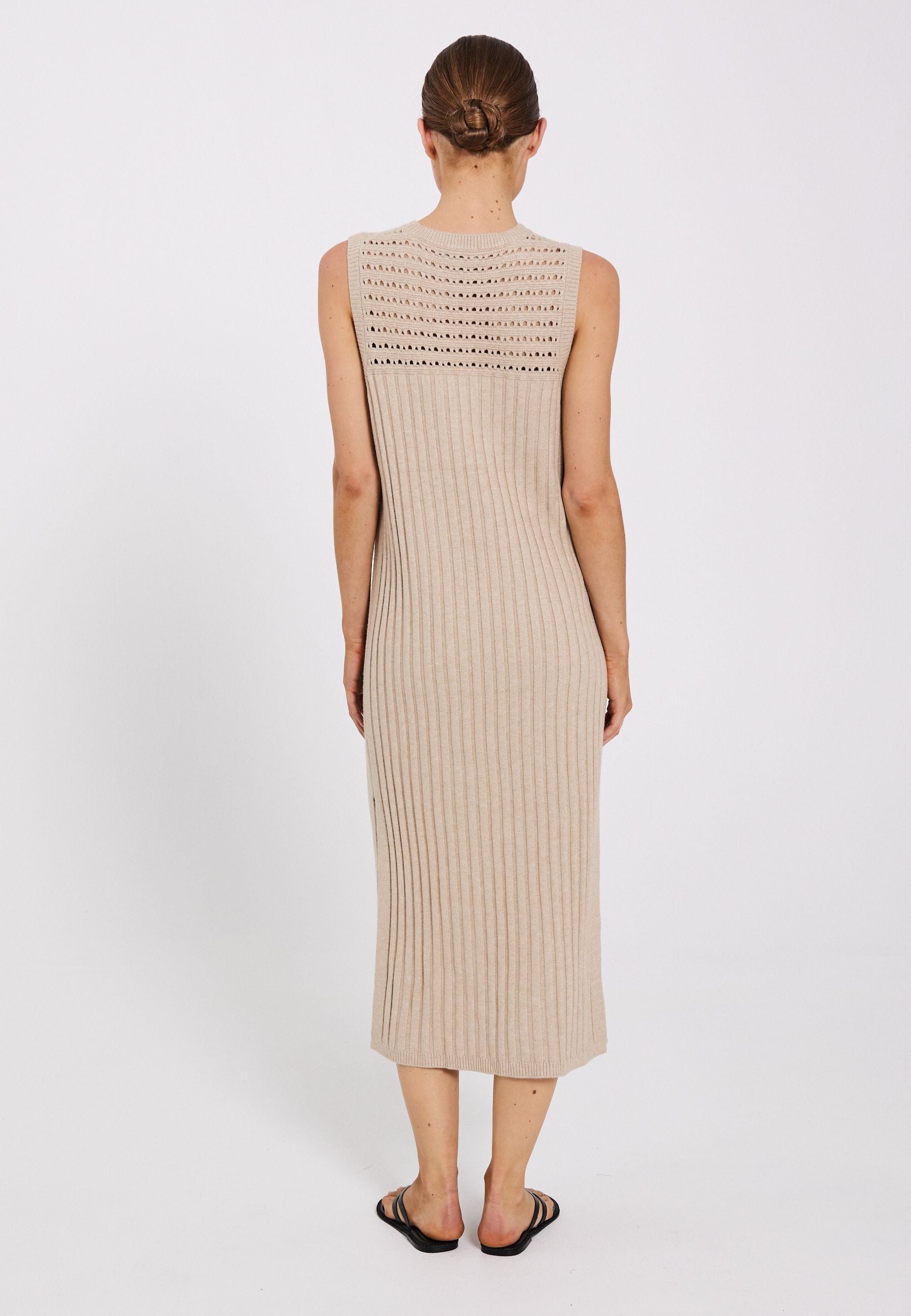 NORR Crome rib knit dress Dresses Beige mélange