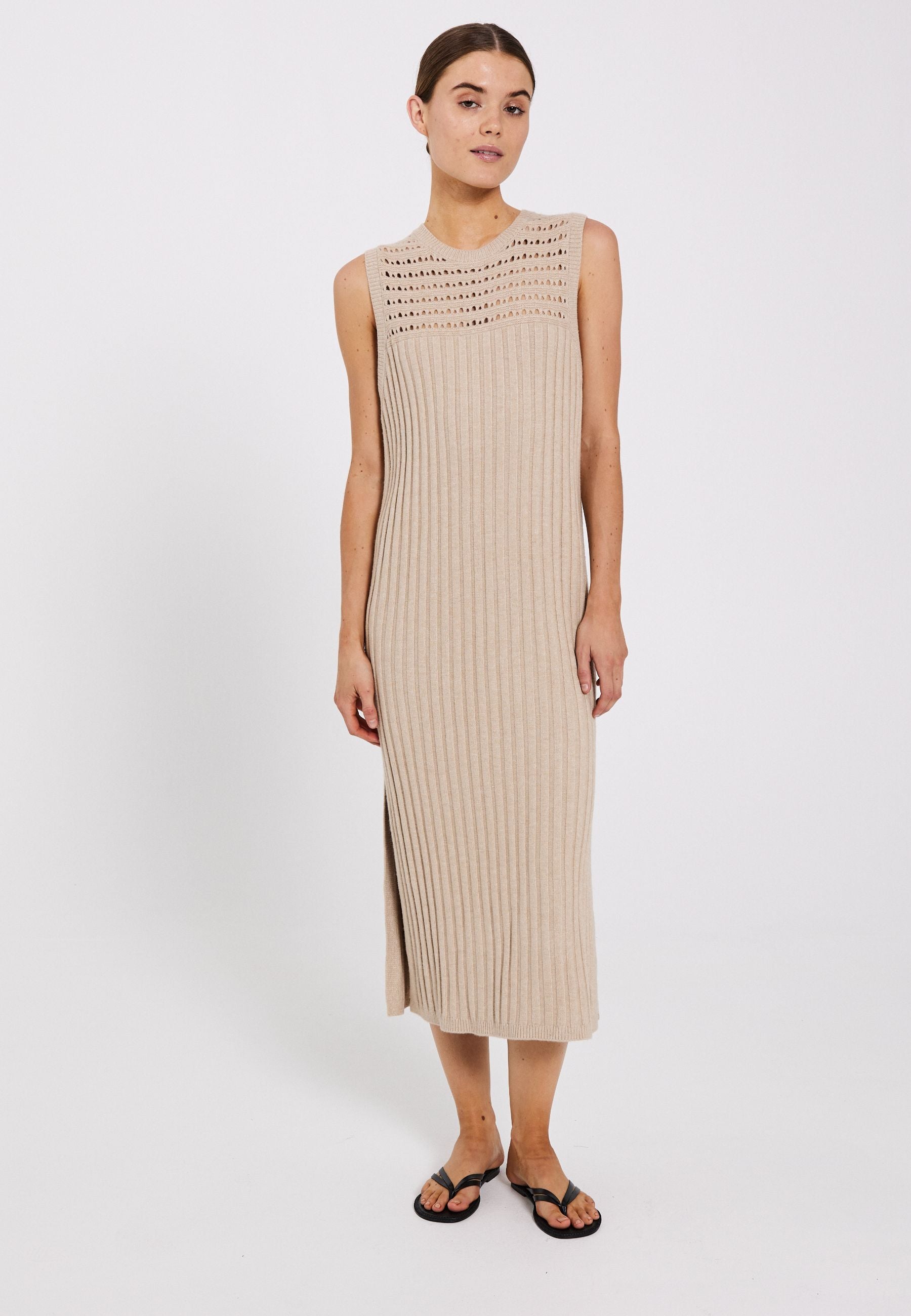 NORR Crome rib knit dress Dresses Beige mélange