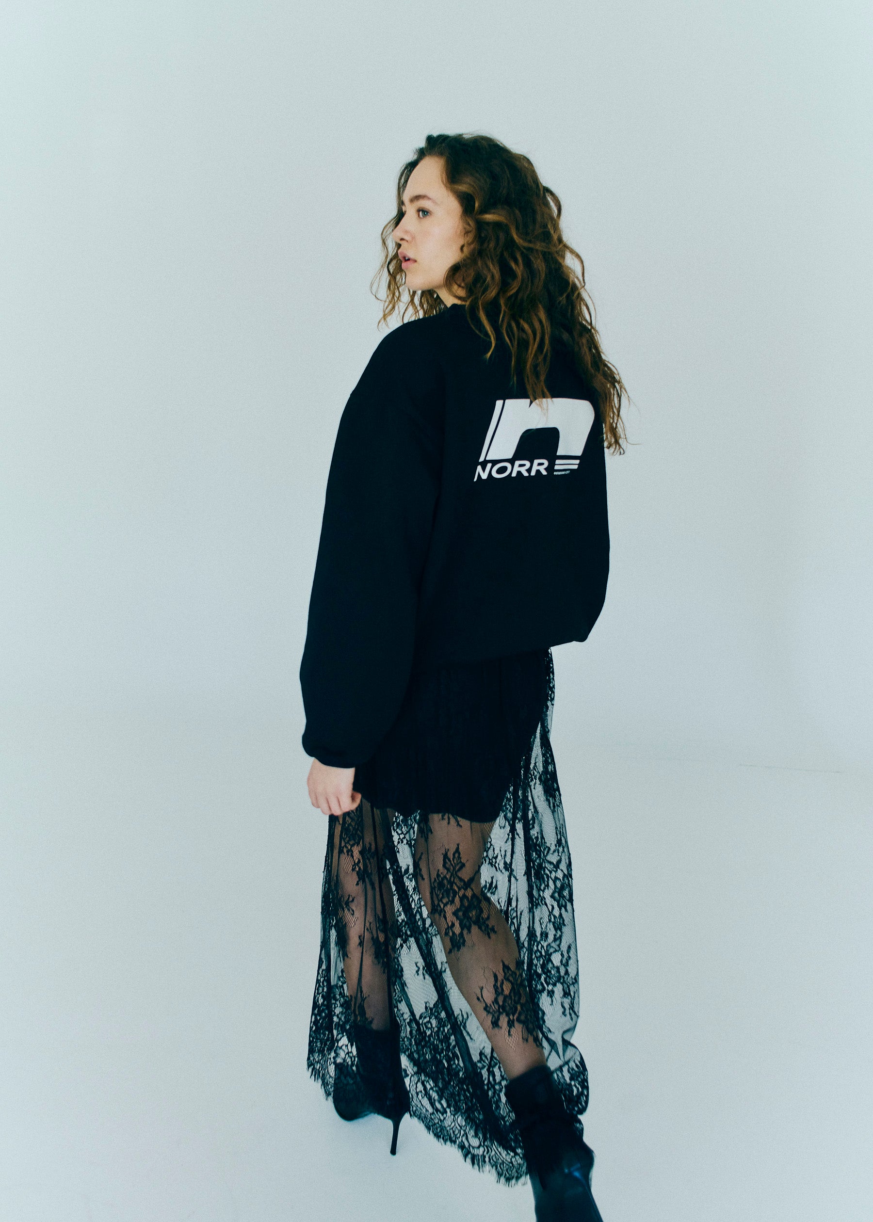 NORR Daphine sweat top Tops Black w. white print