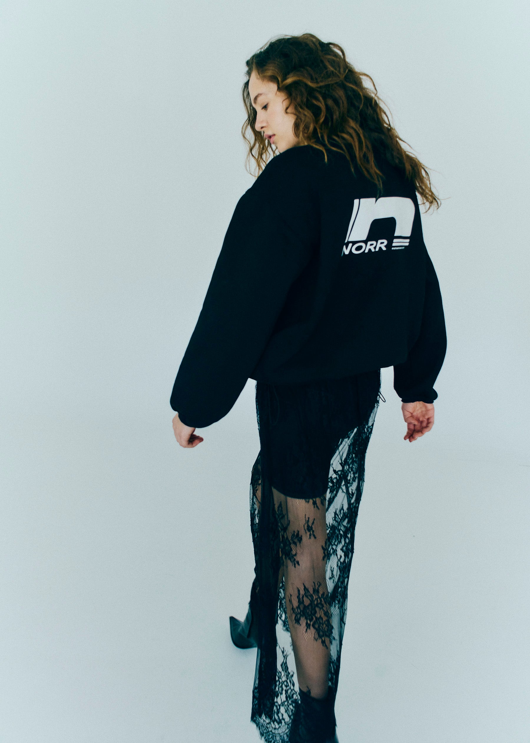 NORR Daphine sweat top Tops Black w. white print
