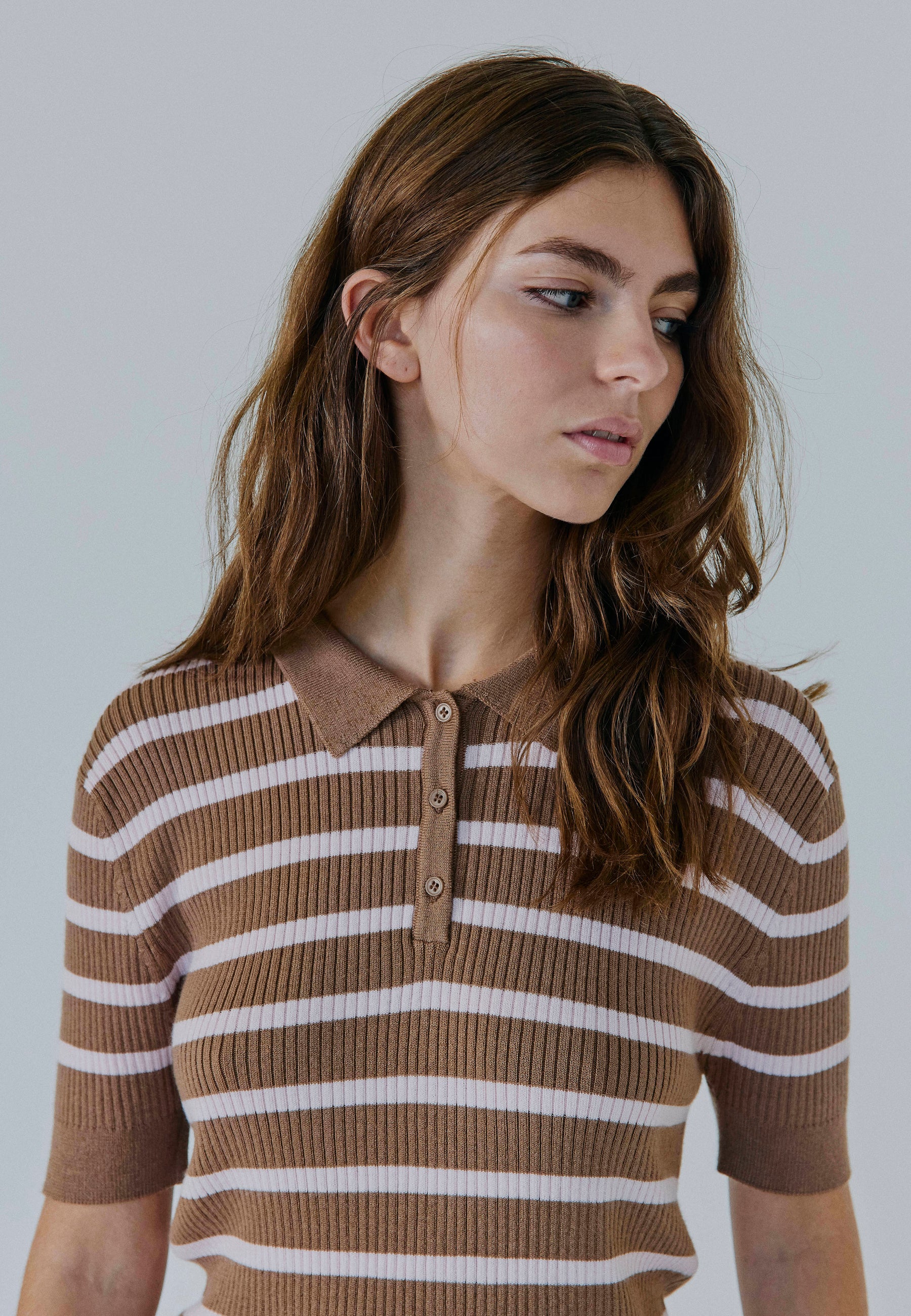NORR Ena SS knit top Knits Brown/Pink Stripe