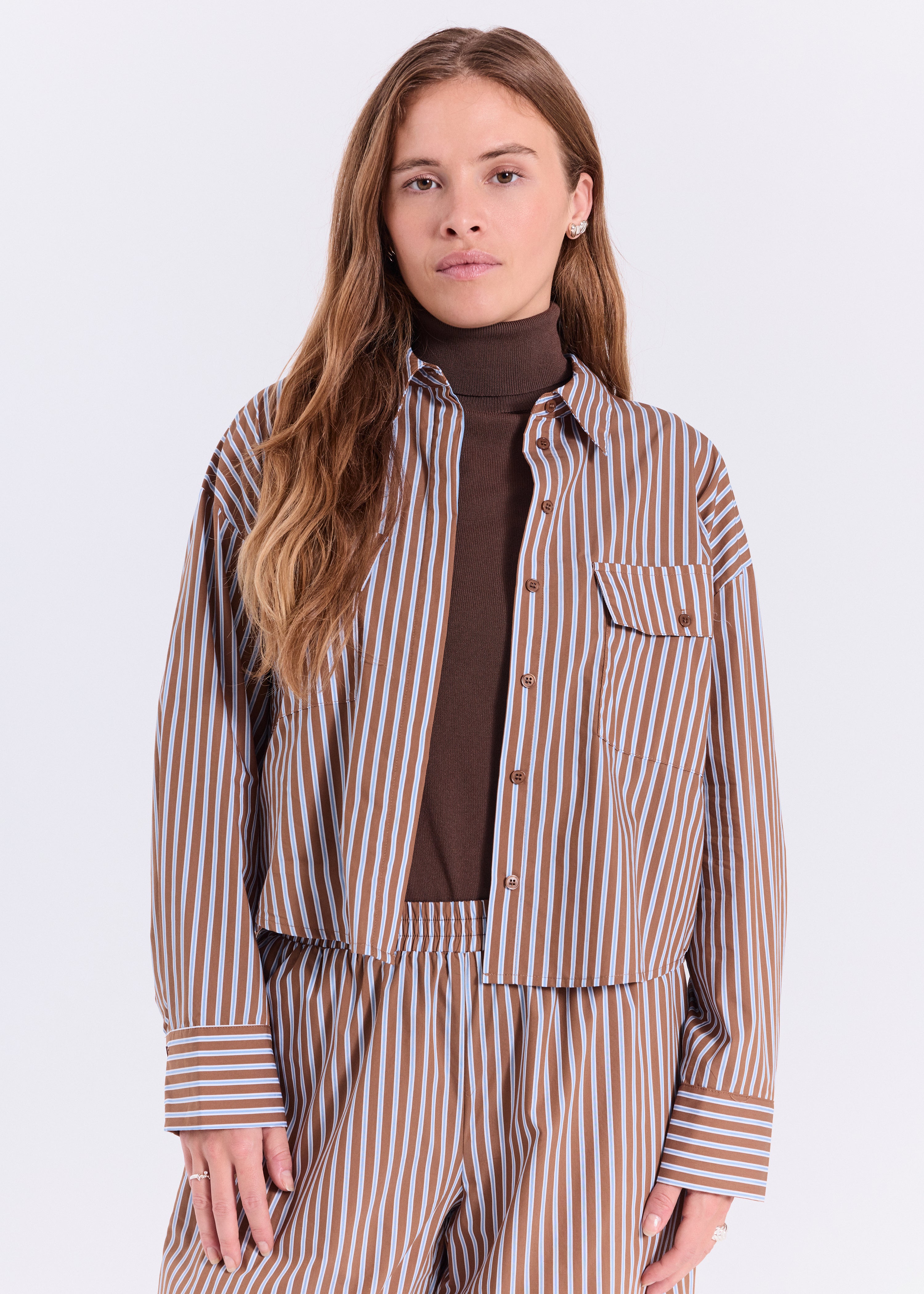 NORR Evine shirt Shirts Light Brown Stripe