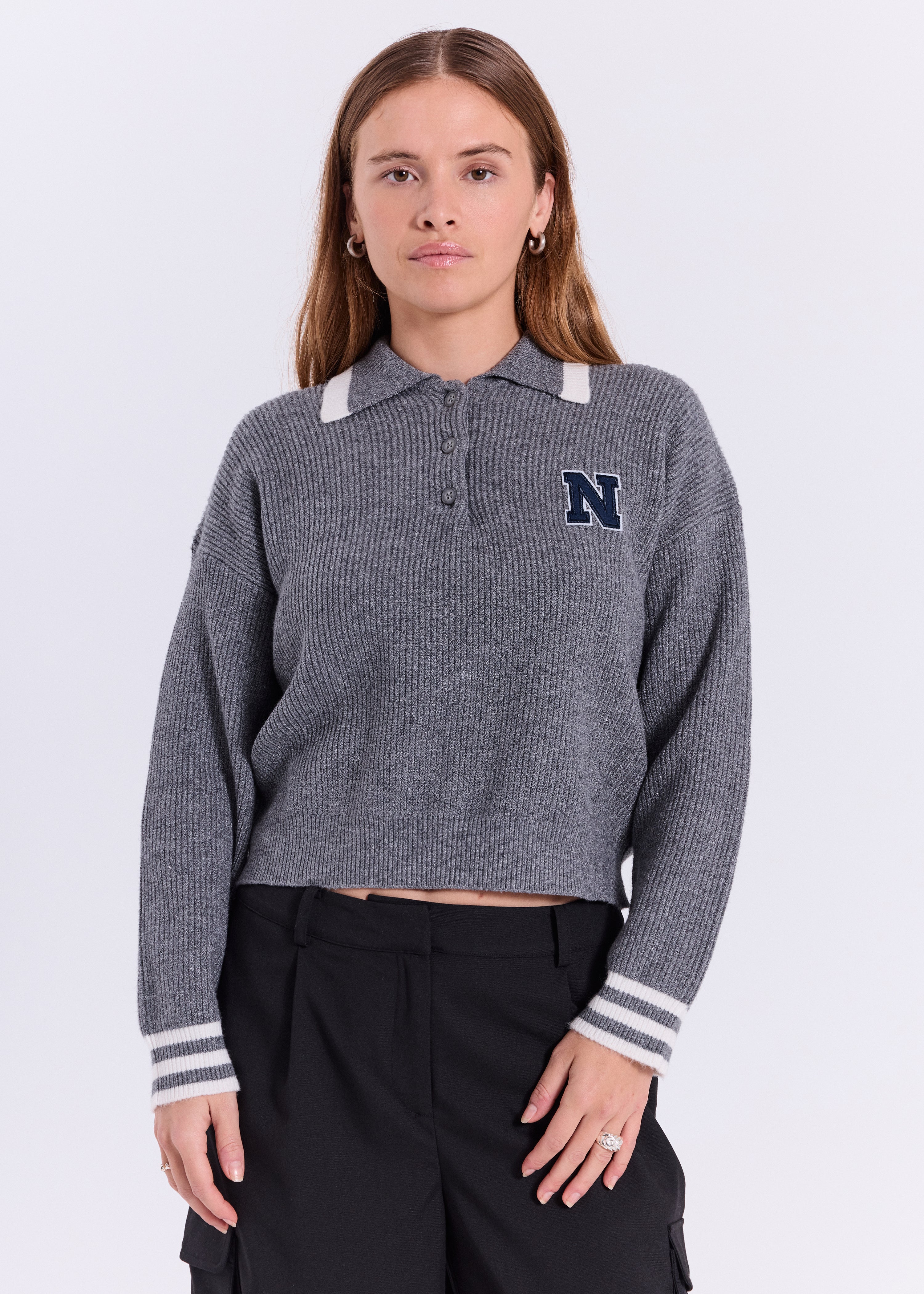 NORR Flena knit polo Knits Dark grey