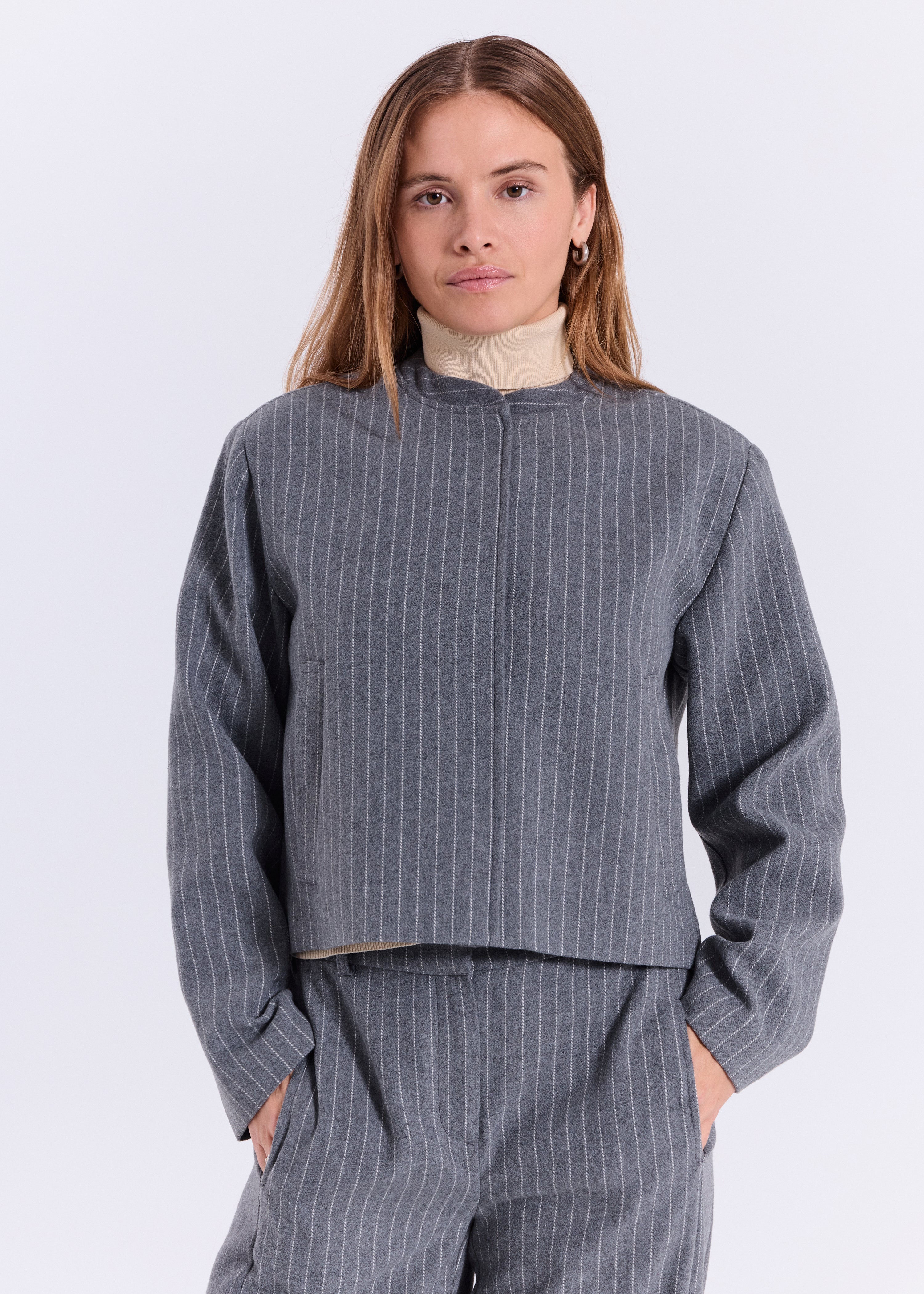 NORR Frigga light bomber jacket Jackets Light Grey Pinstripe
