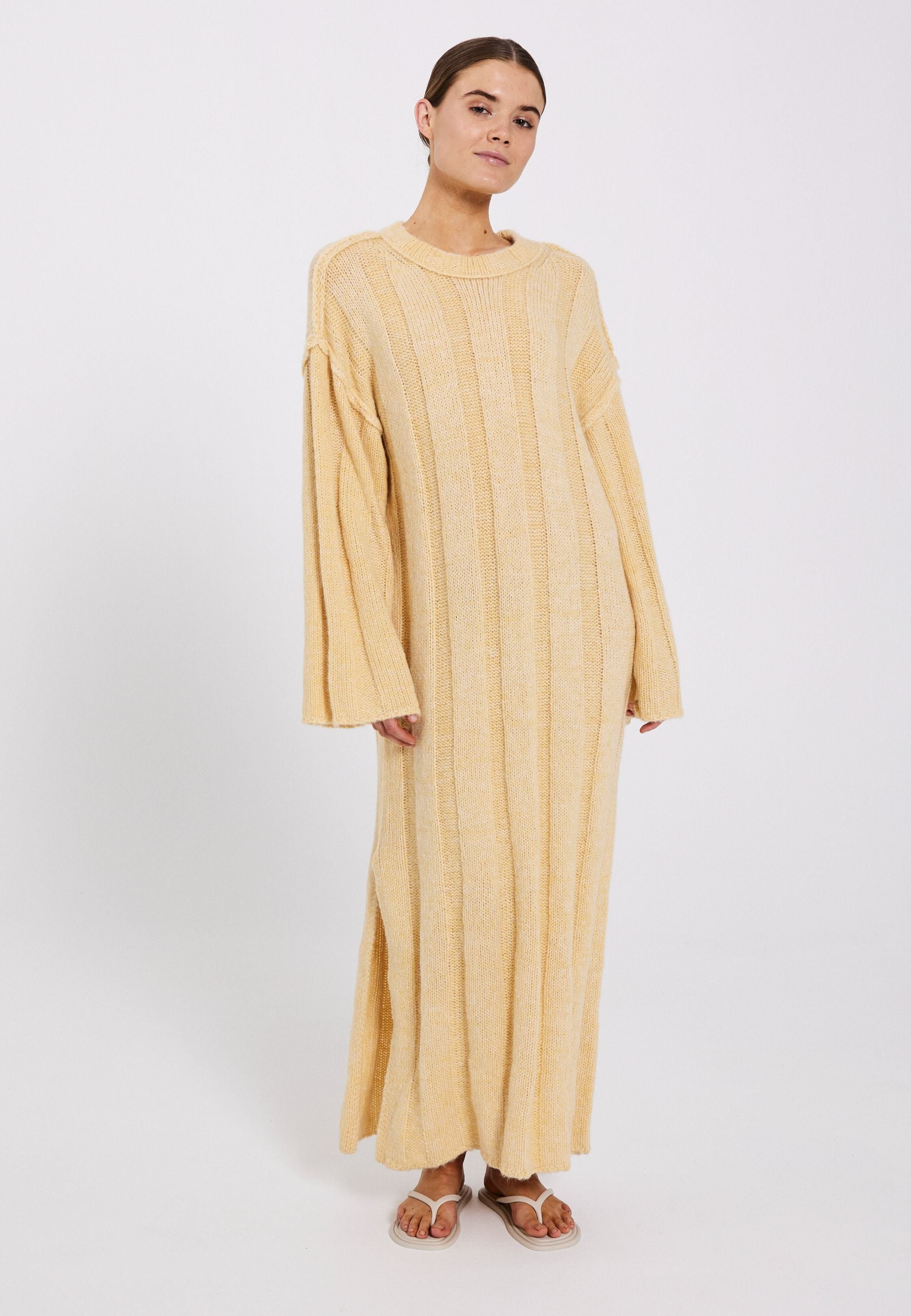 NORR Fuscia rib knit dress Dresses Light yellow mélange