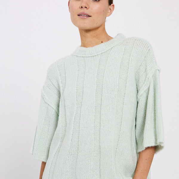 Fuscia rib knit tee - Mint green mélange – NORR