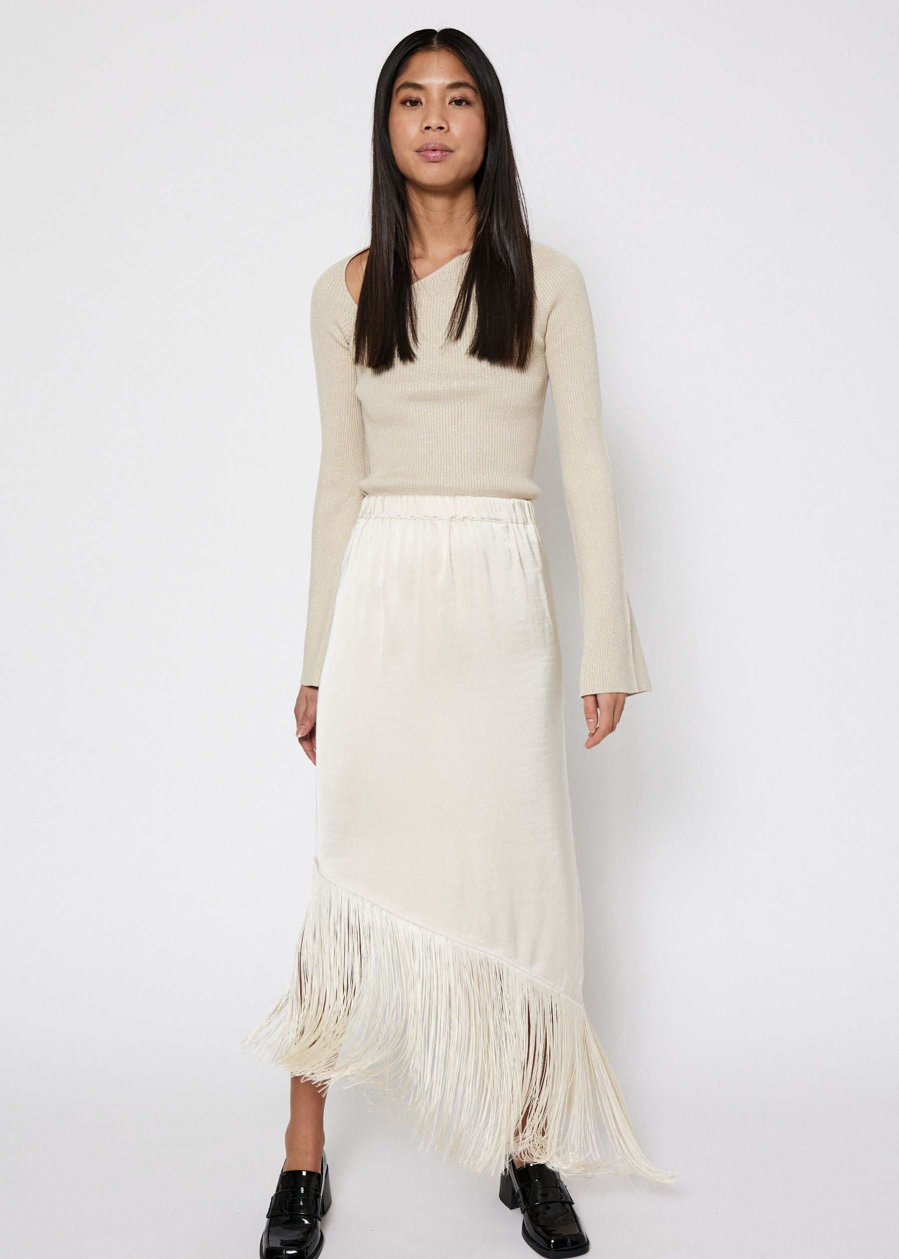 NORR Gili fringe skirt Skirts Champagne