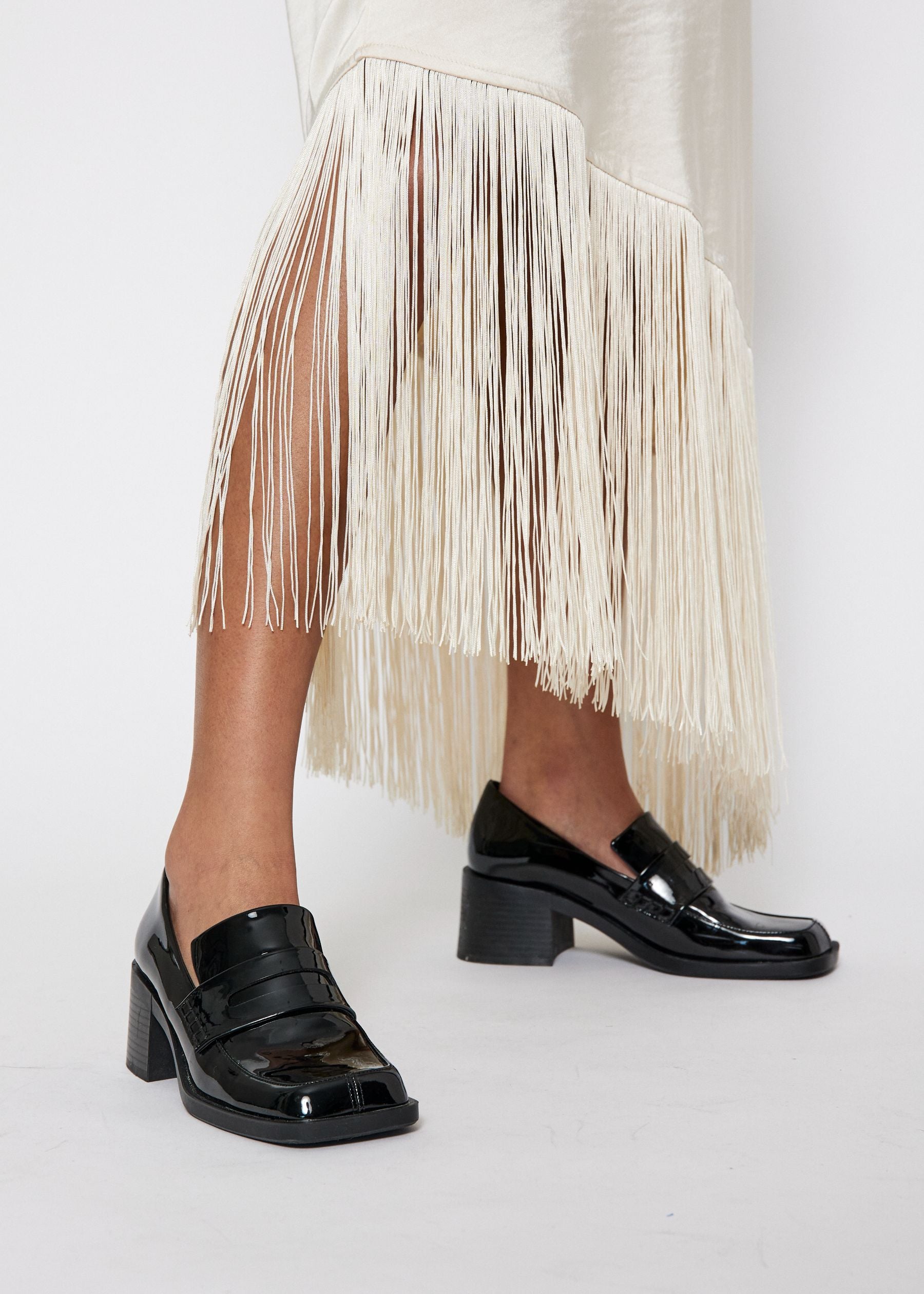 NORR Gili fringe skirt Skirts Champagne