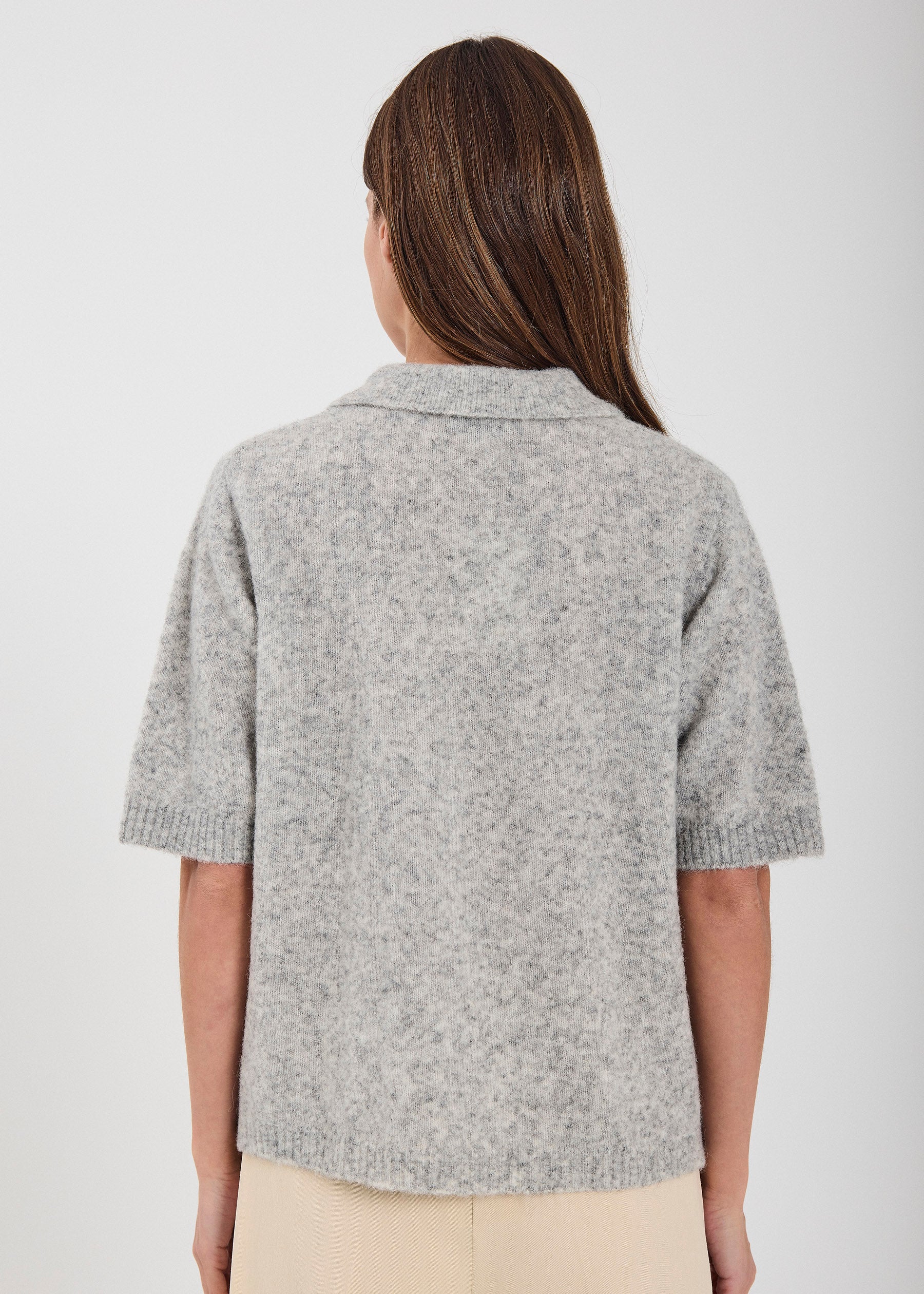 NORR Halli SS polo knit top Knits Light grey melange