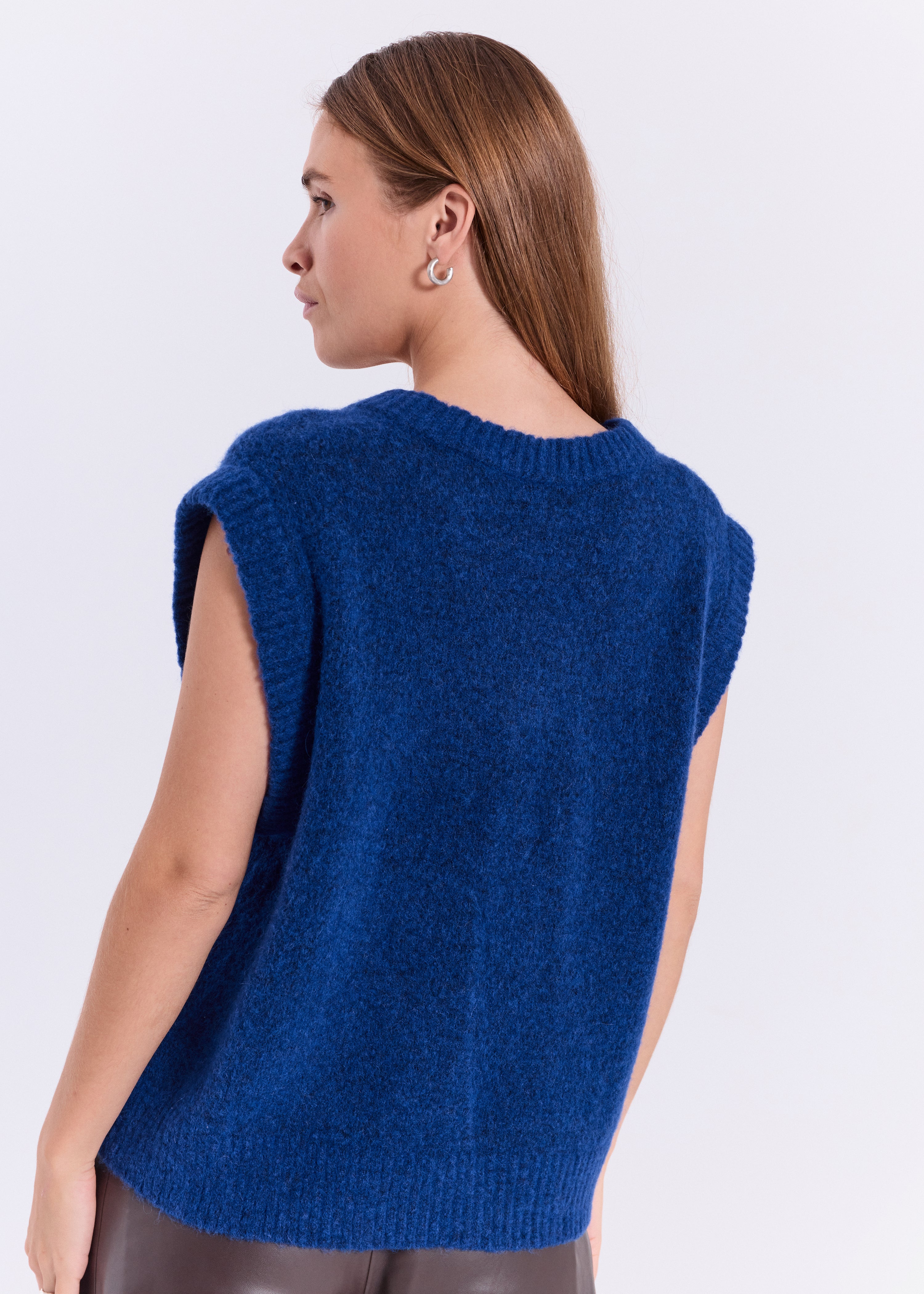 NORR Halli knit v-neck waist coat Knits Blue