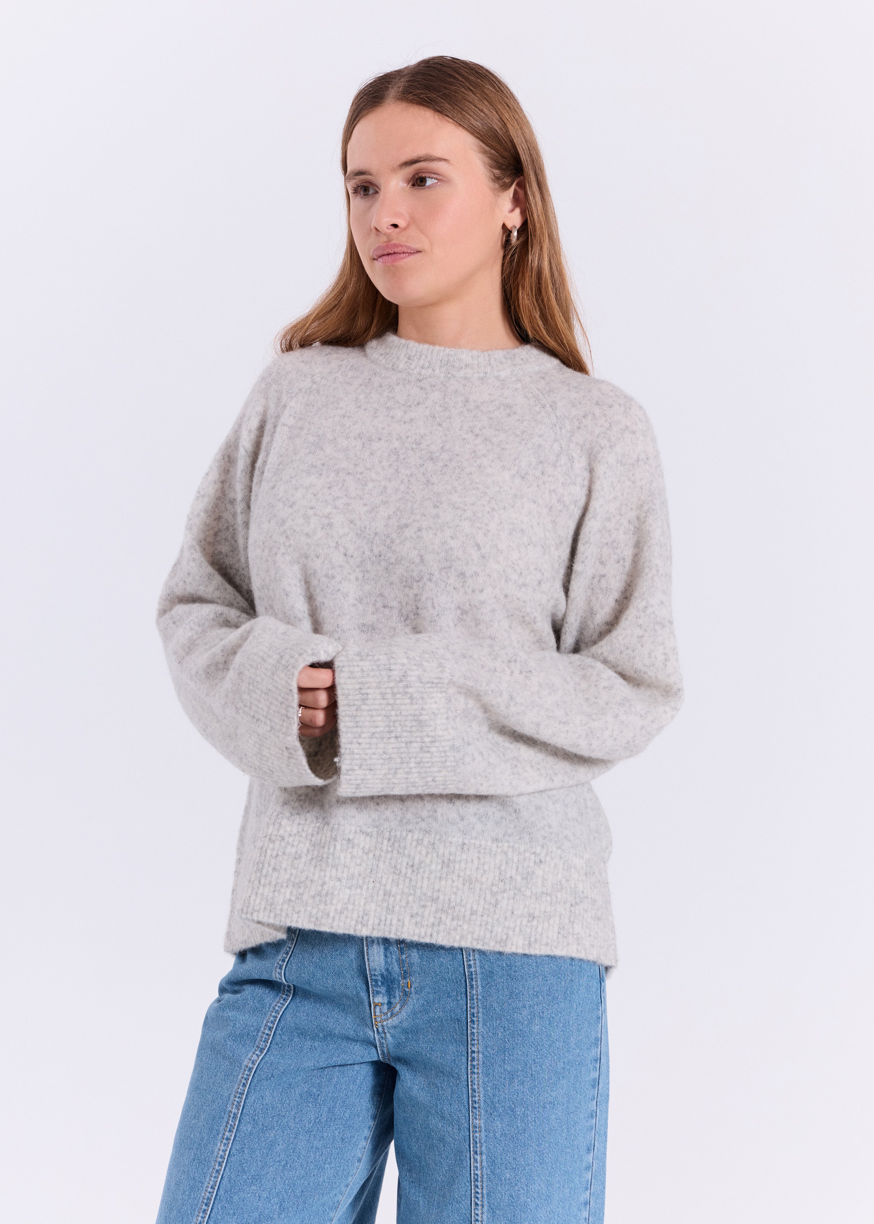 NORR Halli loose fit knit top Knits Light grey melange