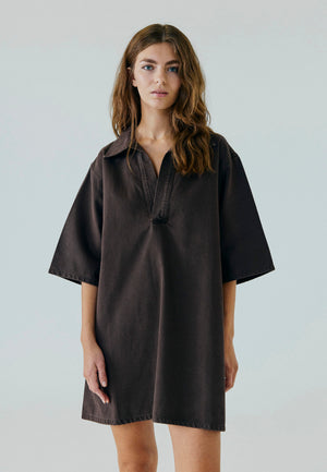 NORR Hannali v-neck denim dress Dresses Brown washed