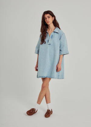 NORR Hannali v-neck denim dress Dresses Light blue wash