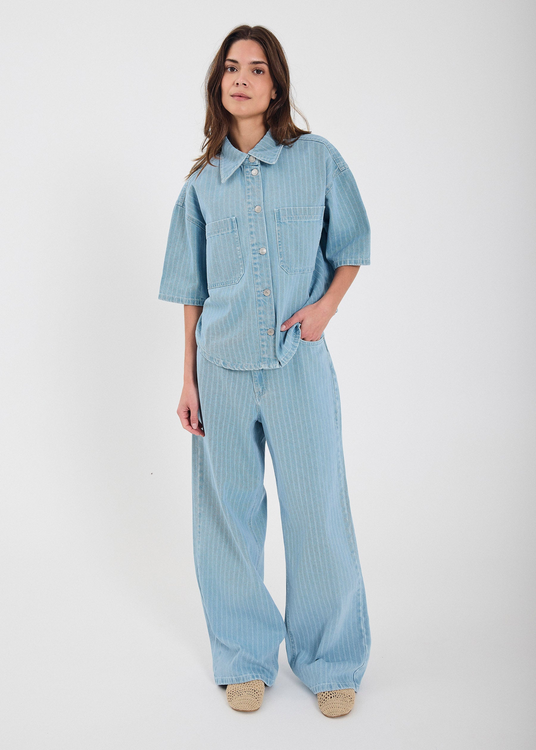 NORR Hannali wide jeans Pants Light blue stripe