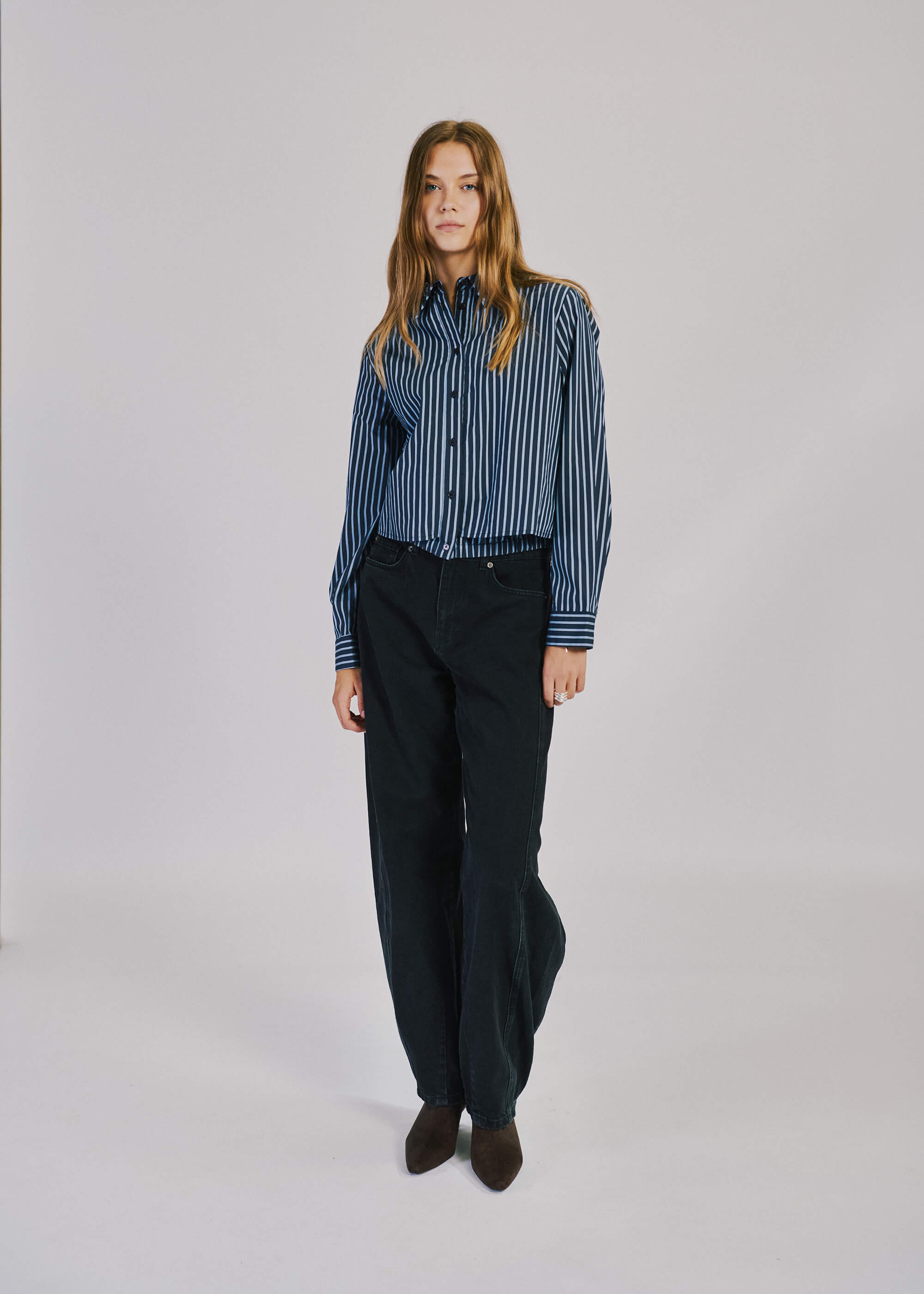 NORR Holly cropped shirt Shirts Blue stripe