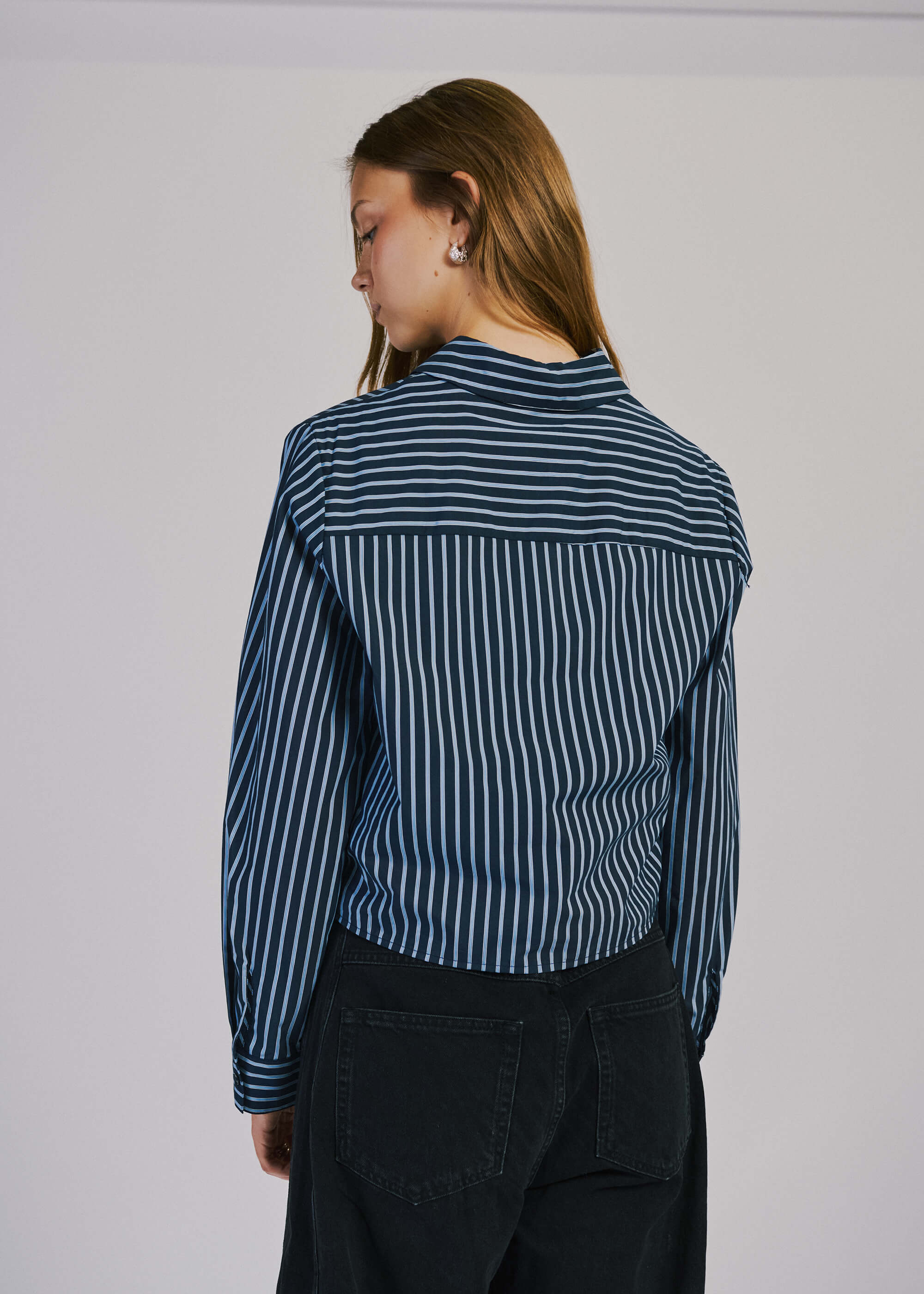 NORR Holly cropped shirt Shirts Blue stripe