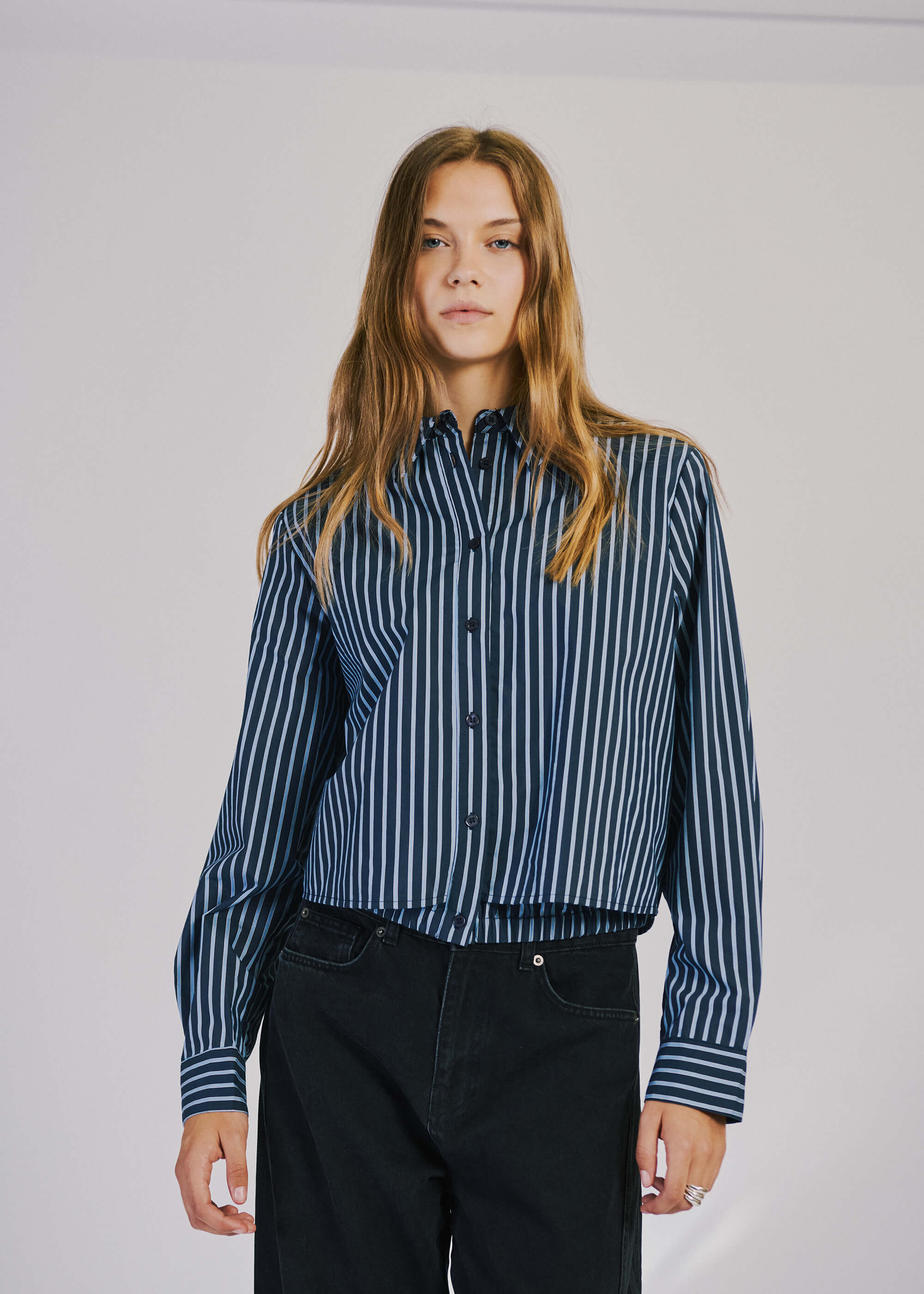 NORR Holly cropped shirt Shirts Blue stripe