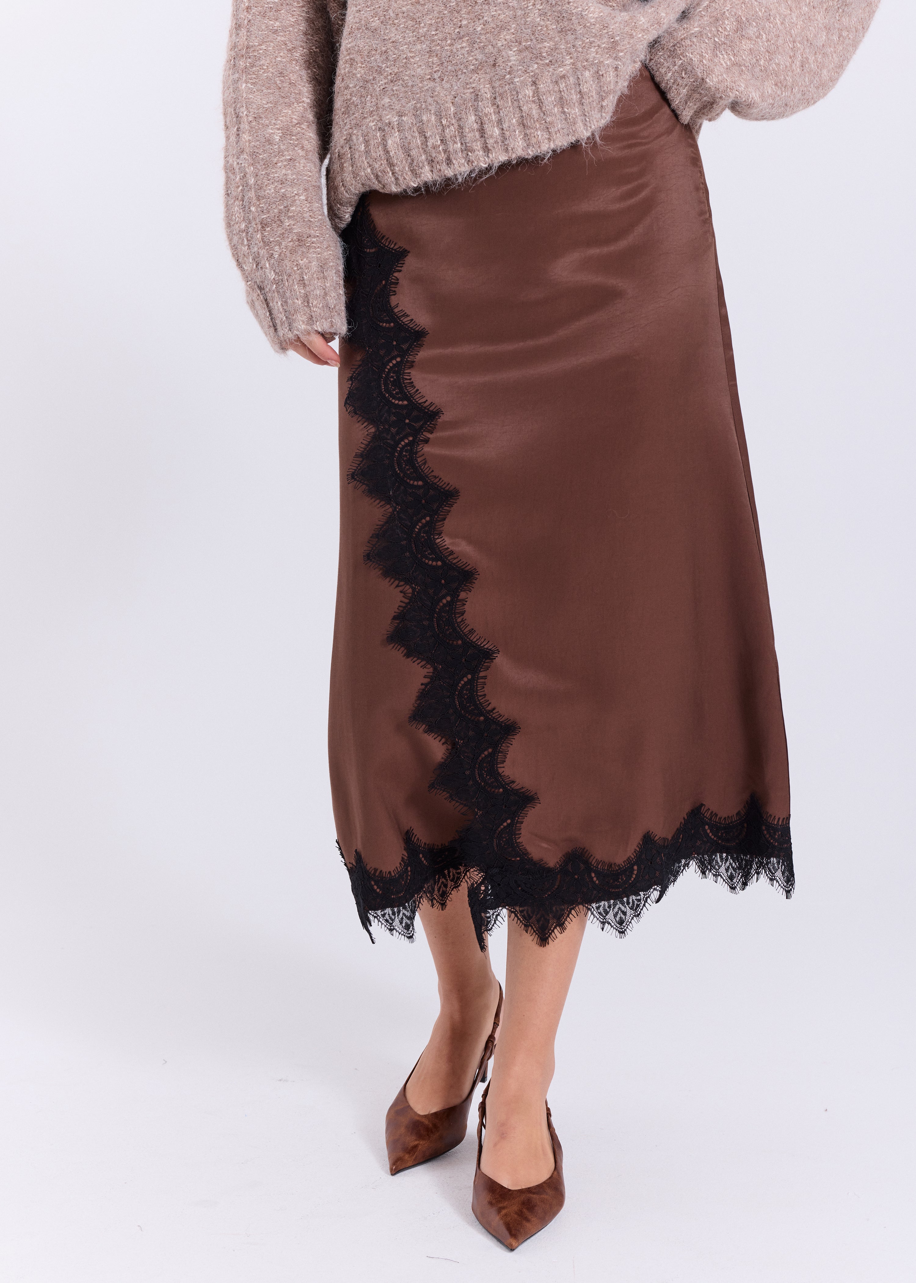 NORR Jola lace midi skirt Skirts Dark Brown