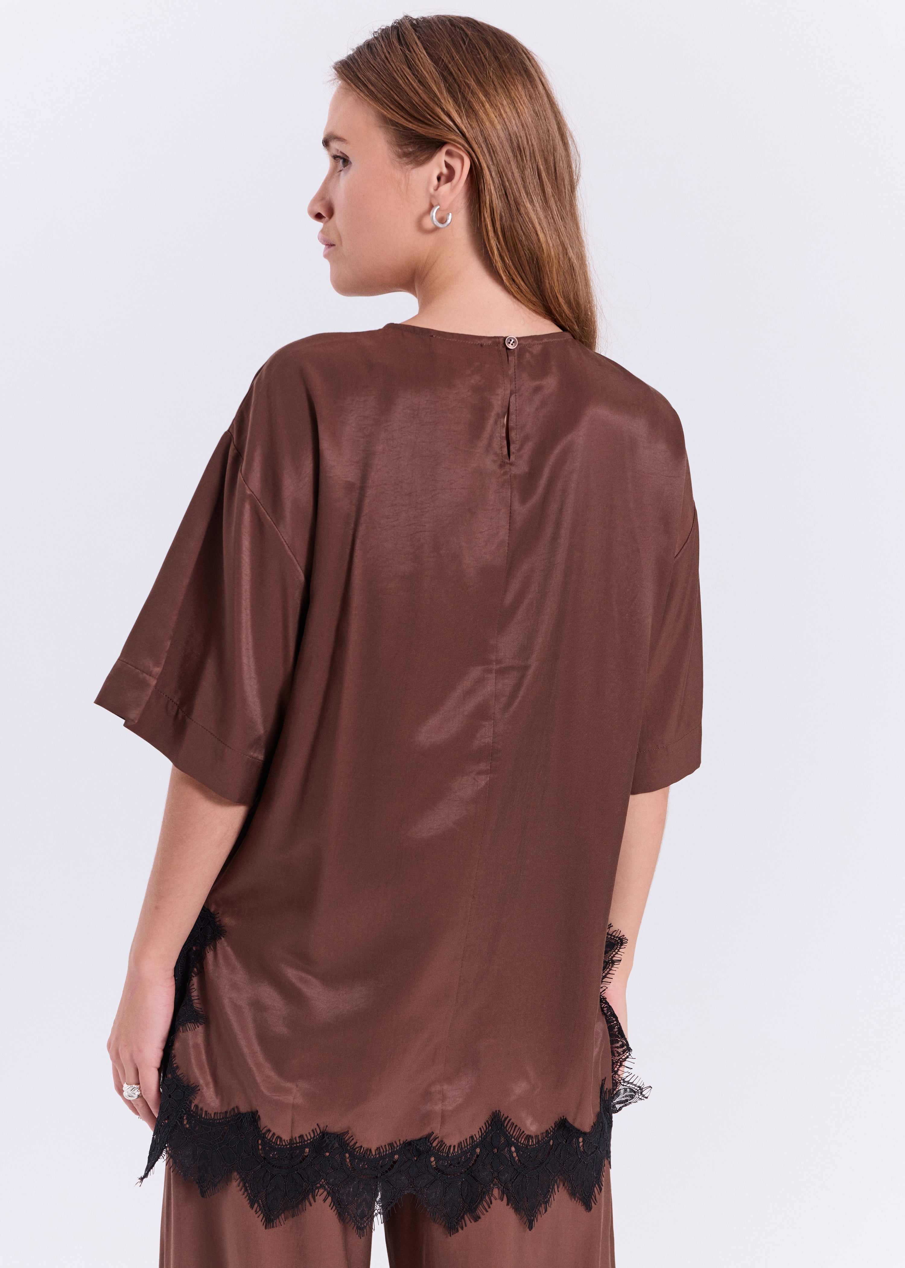 NORR Jola lace top Tops Dark Brown