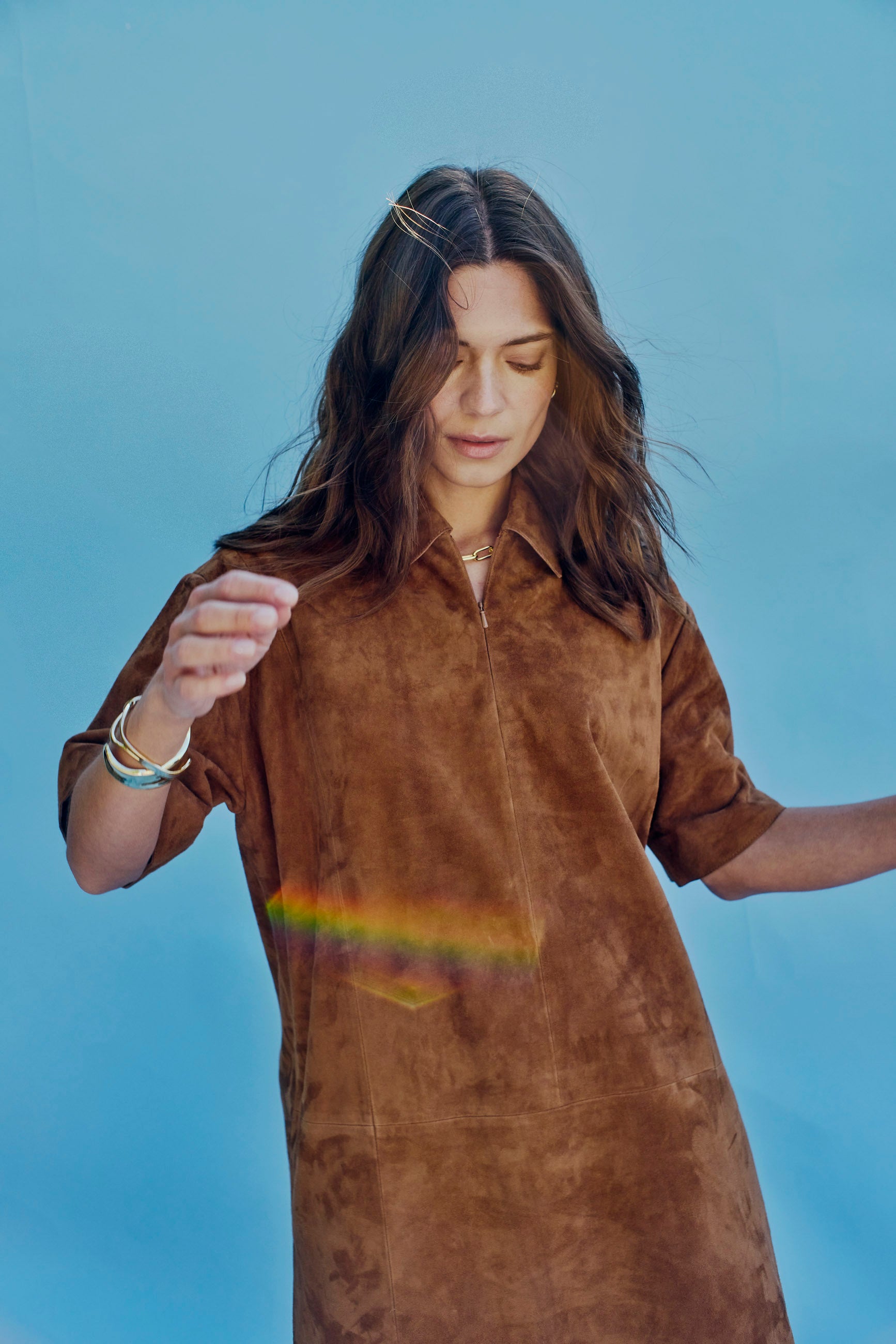 NORR Kamilla suede dress Dresses Cognac