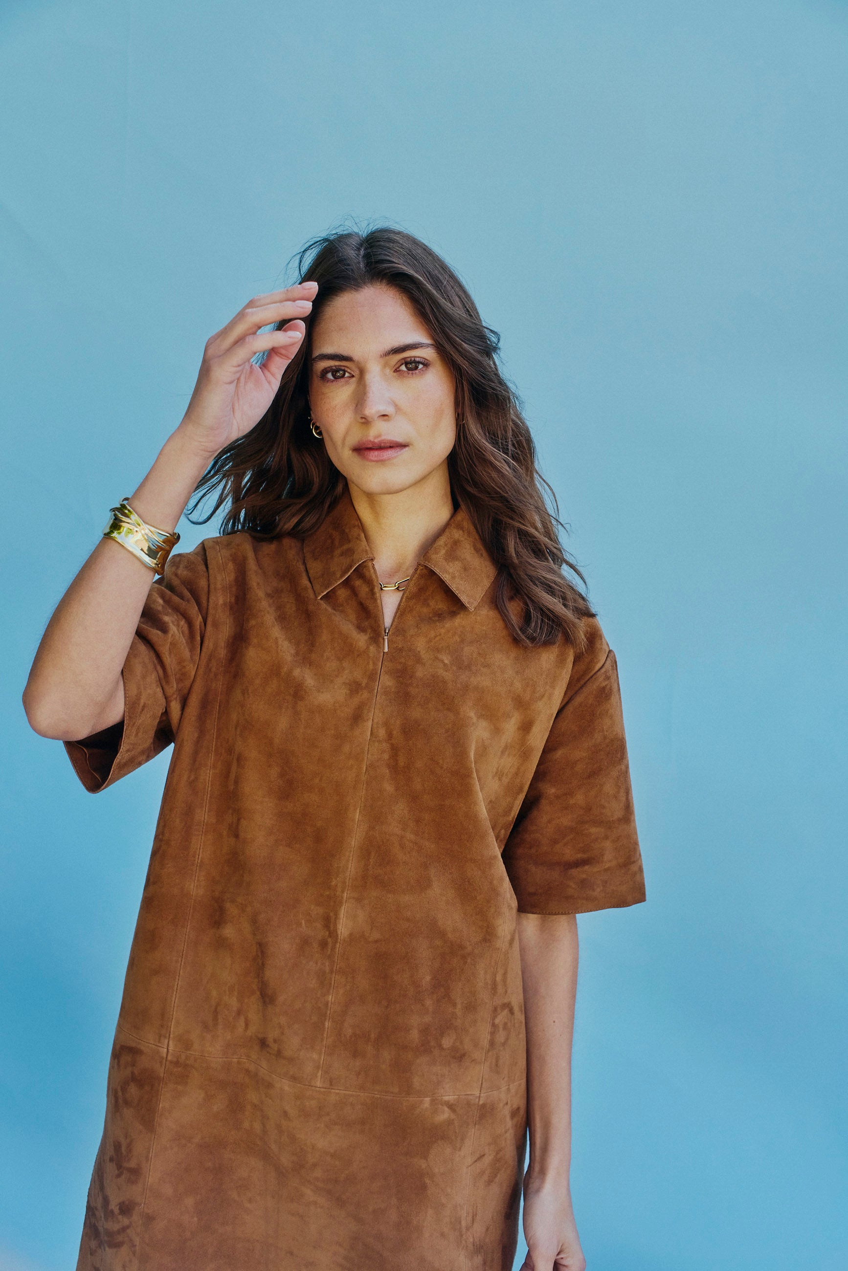 NORR Kamilla suede dress Dresses Cognac