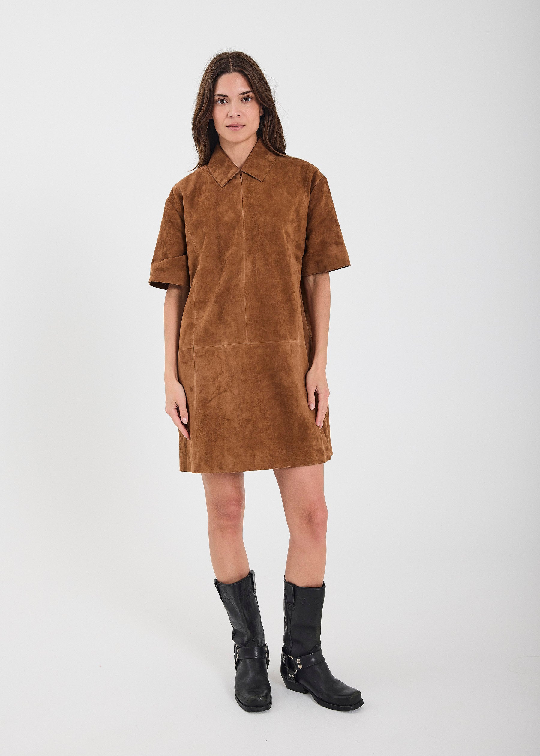 NORR Kamilla suede dress Dresses Cognac