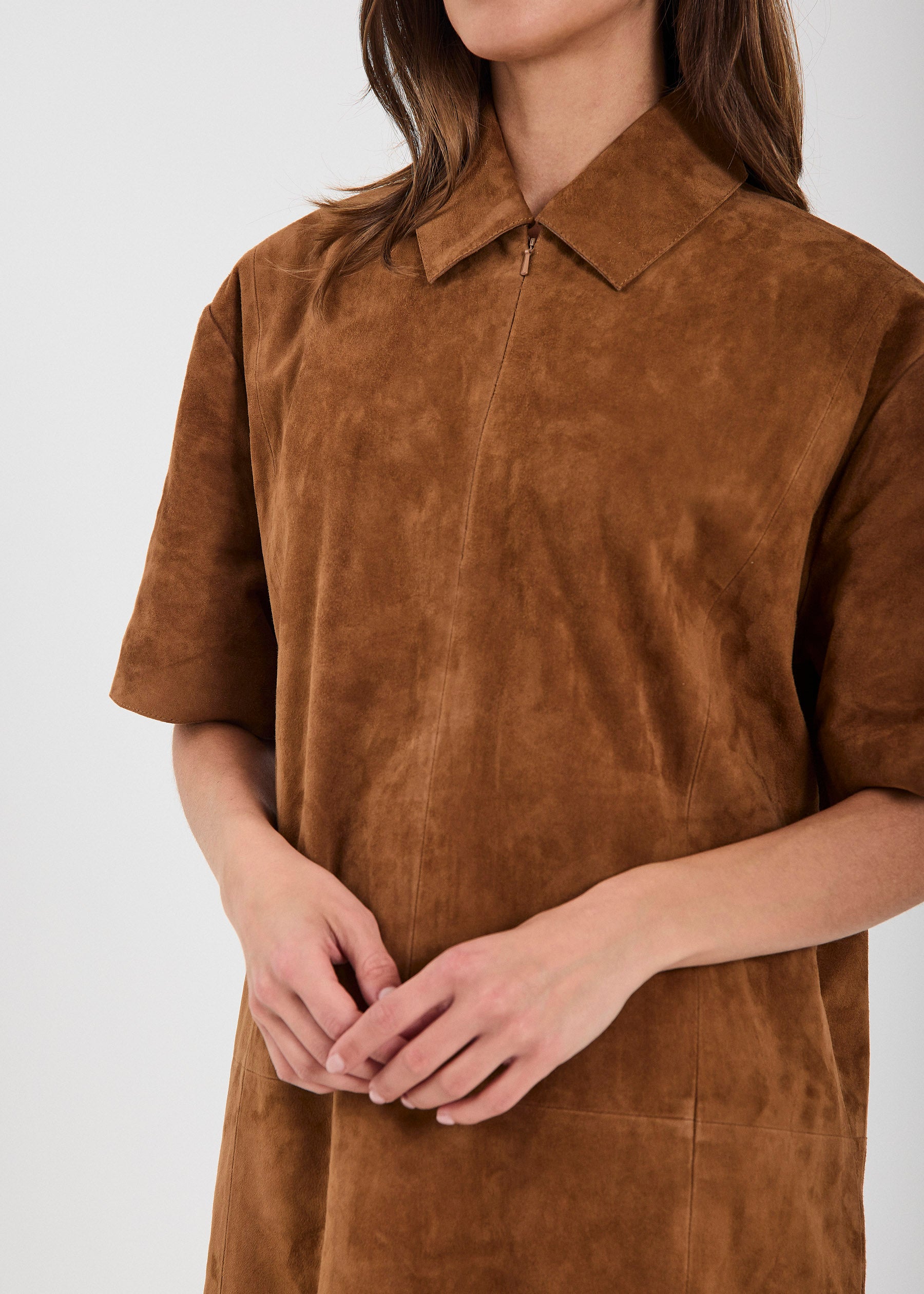 NORR Kamilla suede dress Dresses Cognac