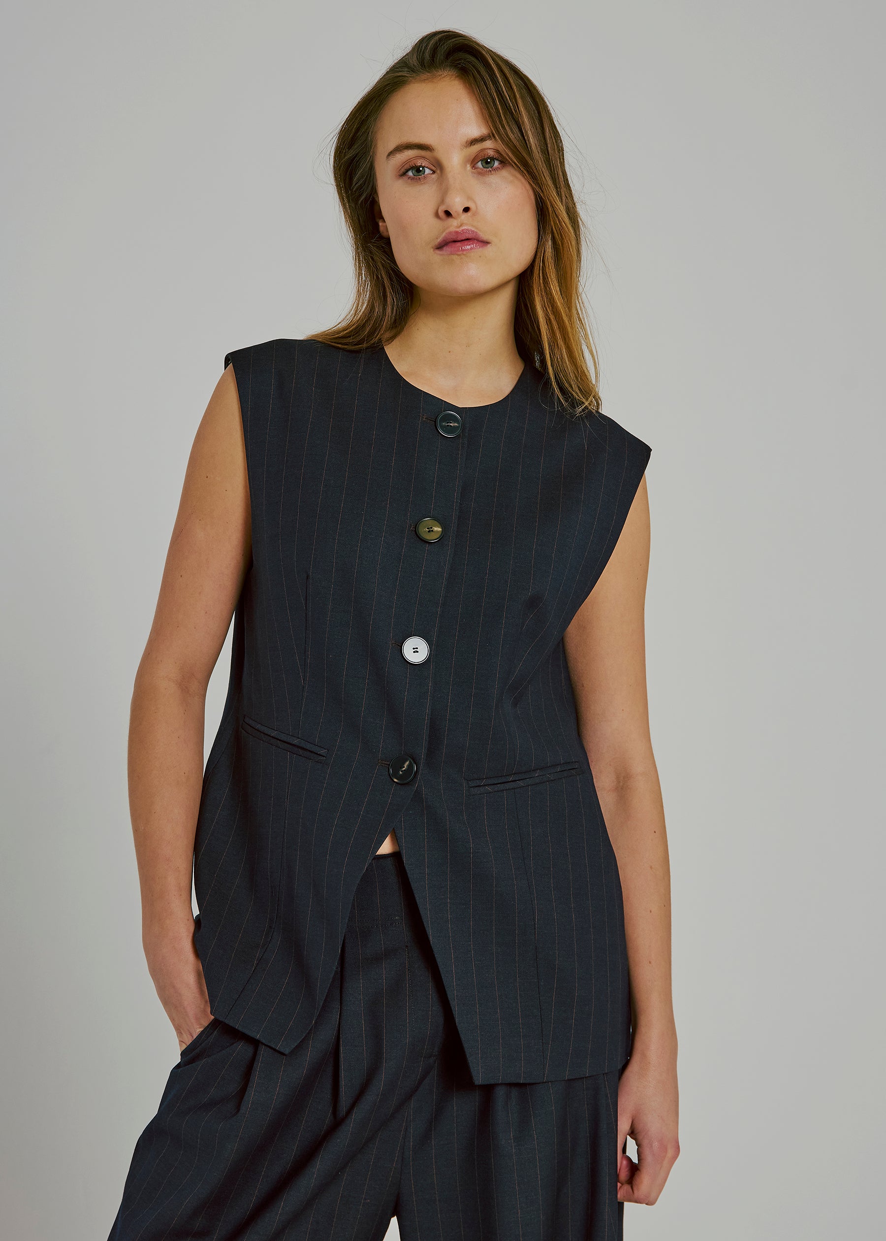 NORR Kandria waistcoat Waistcoats Brown pinstripe