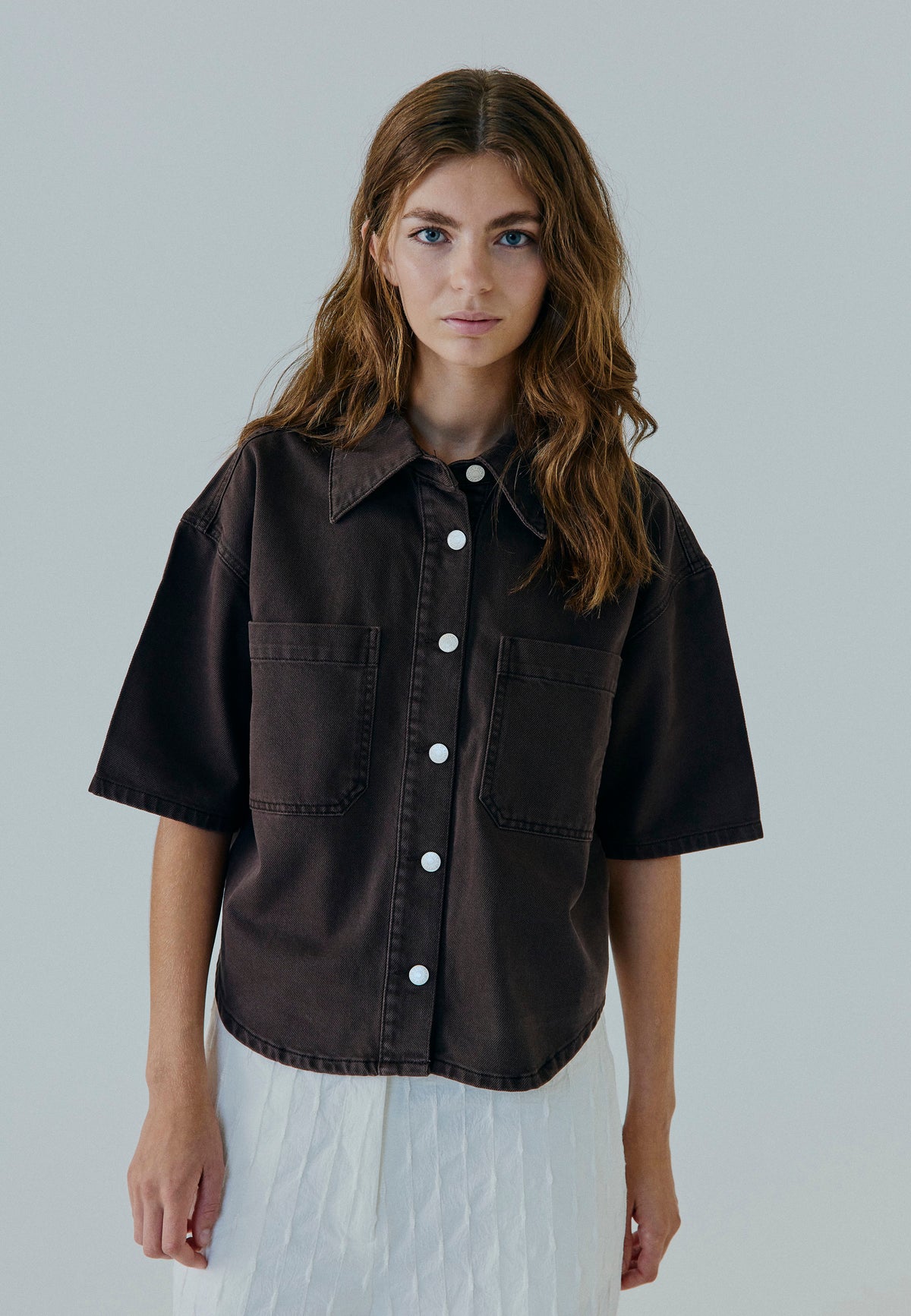 NORR Kenzie SS denim shirt Shirts Brown washed