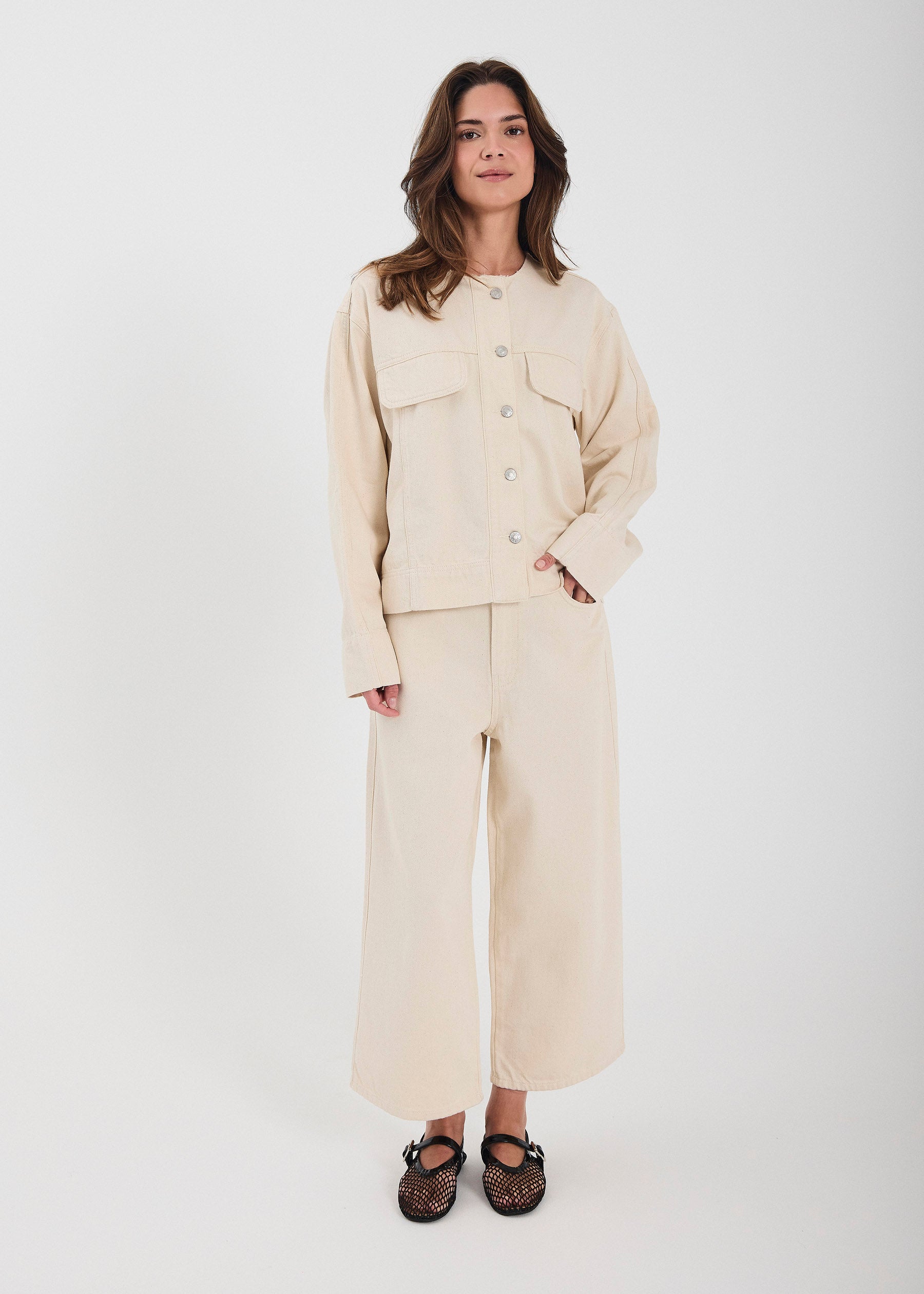 NORR Kenzie cropped wide jeans Pants Ecru