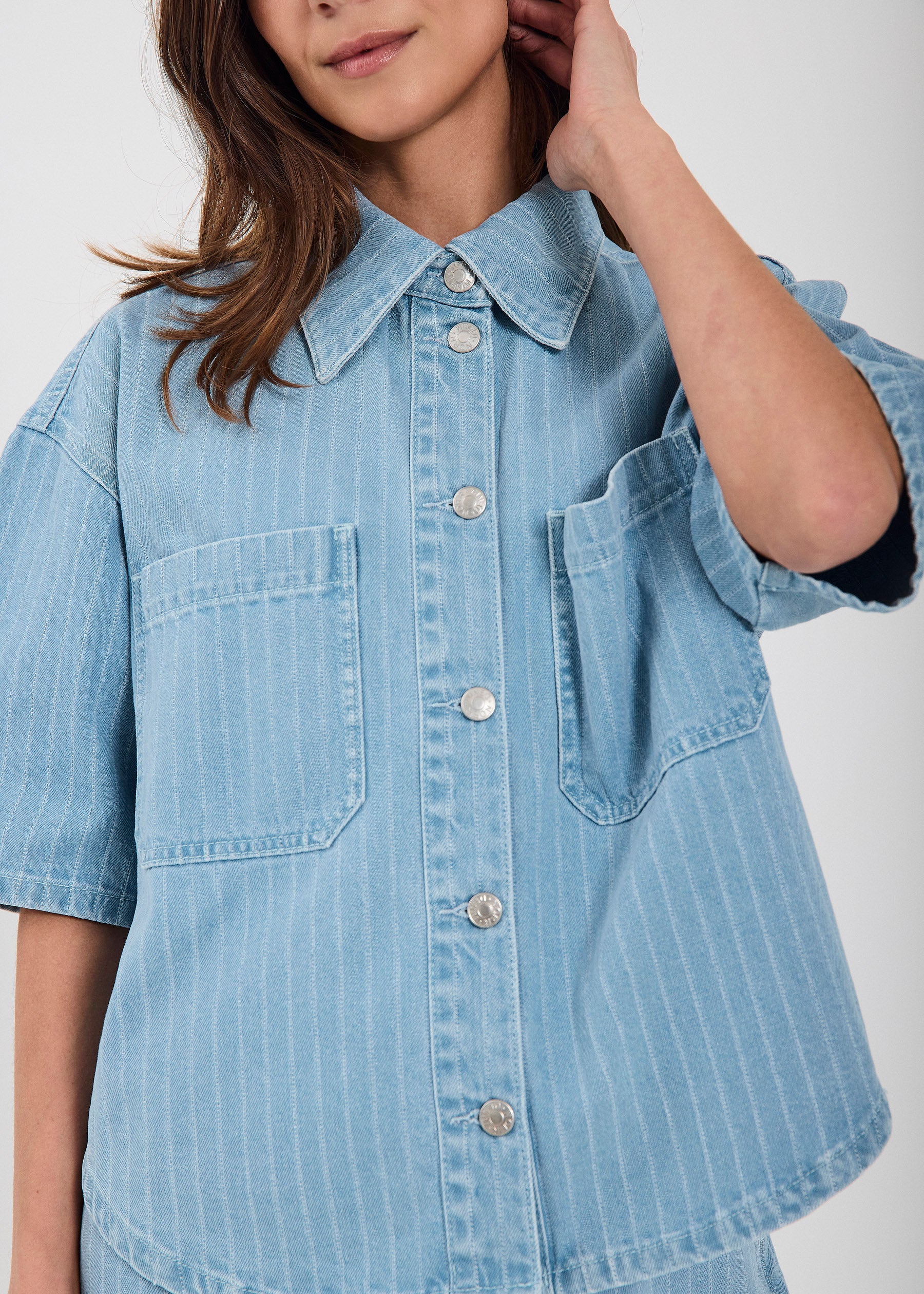 NORR Kenzie denim shirt Shirts Light blue stripe