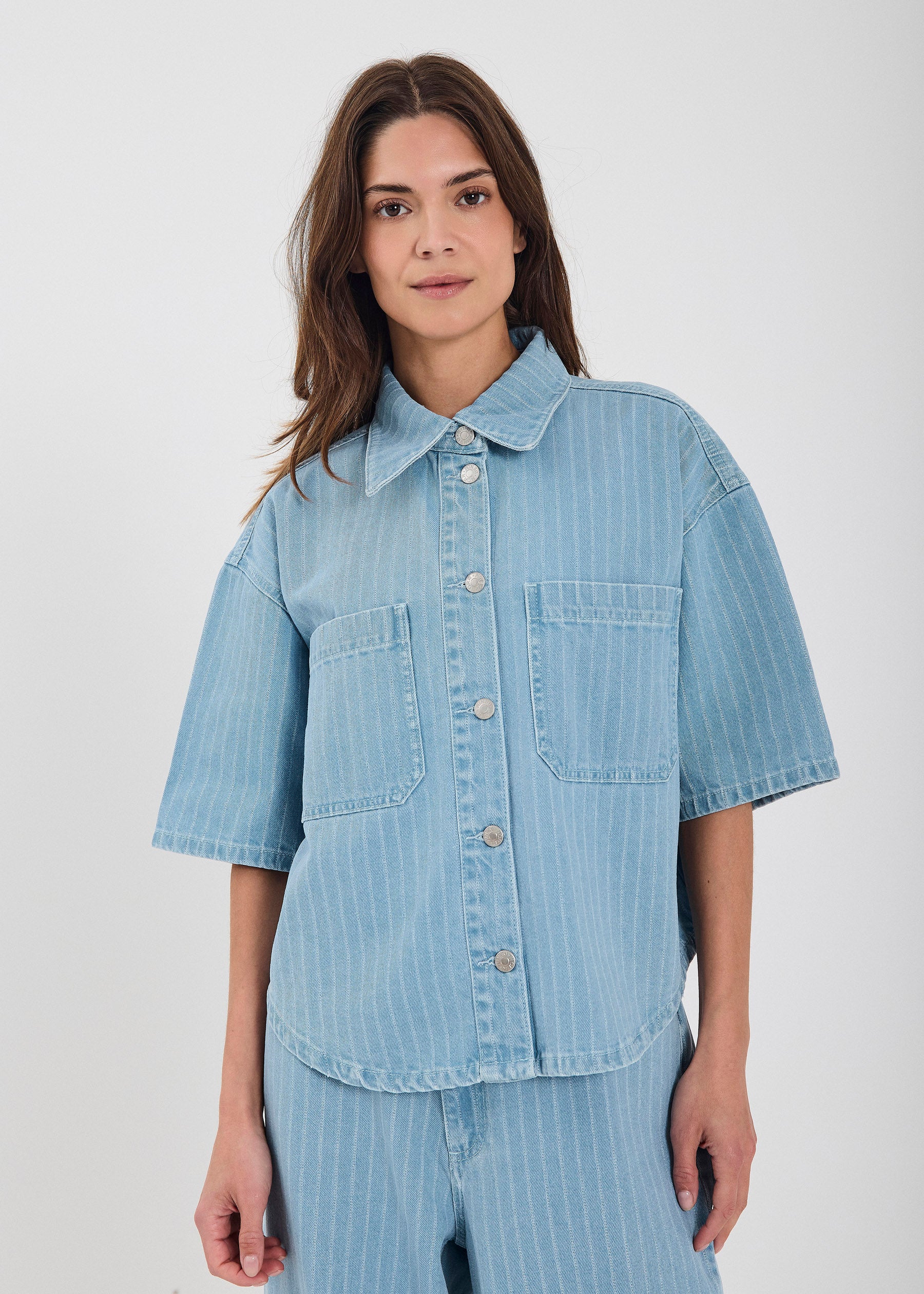 NORR Kenzie denim shirt Shirts Light blue stripe