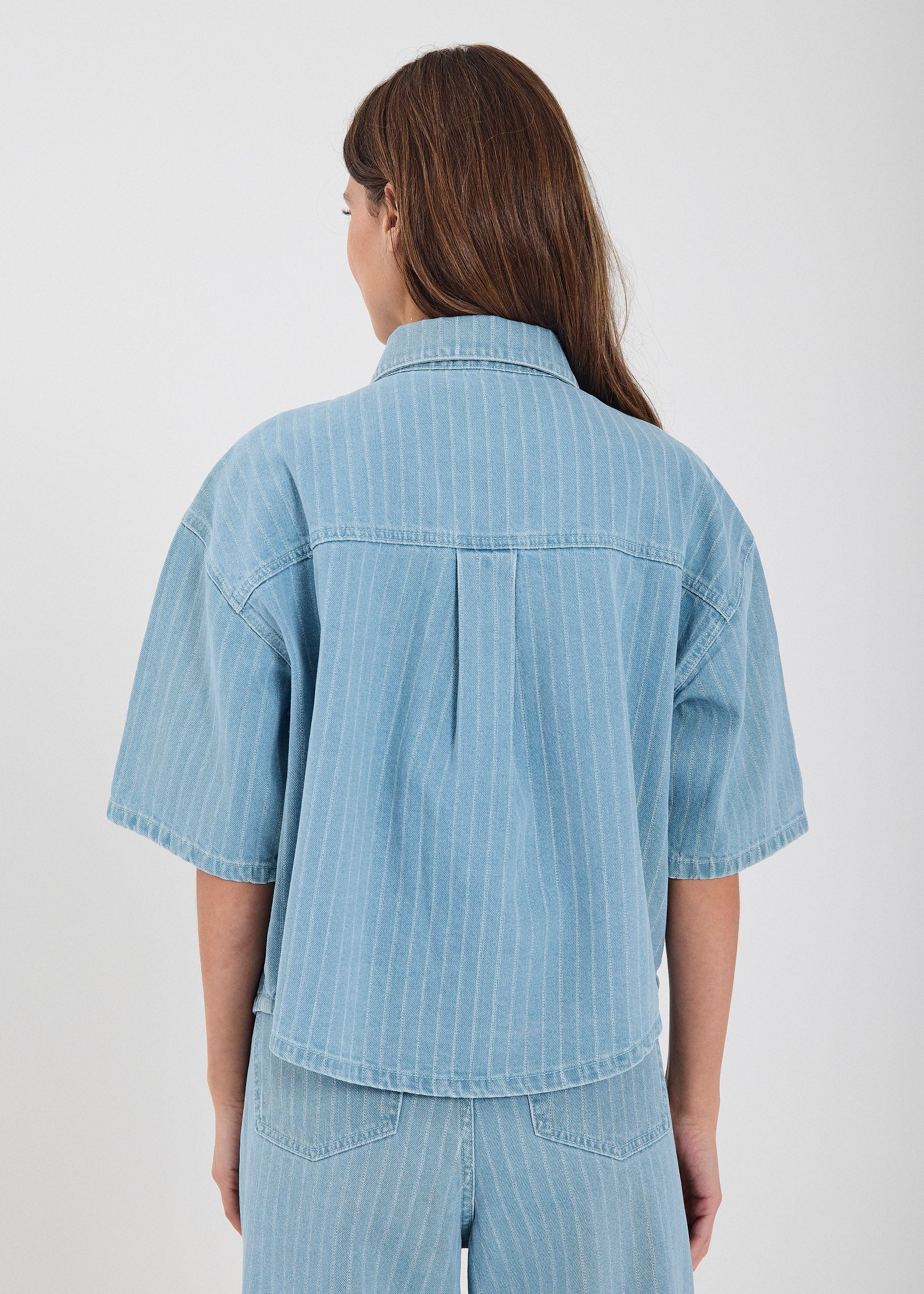 NORR Kenzie denim shirt Shirts Light blue stripe