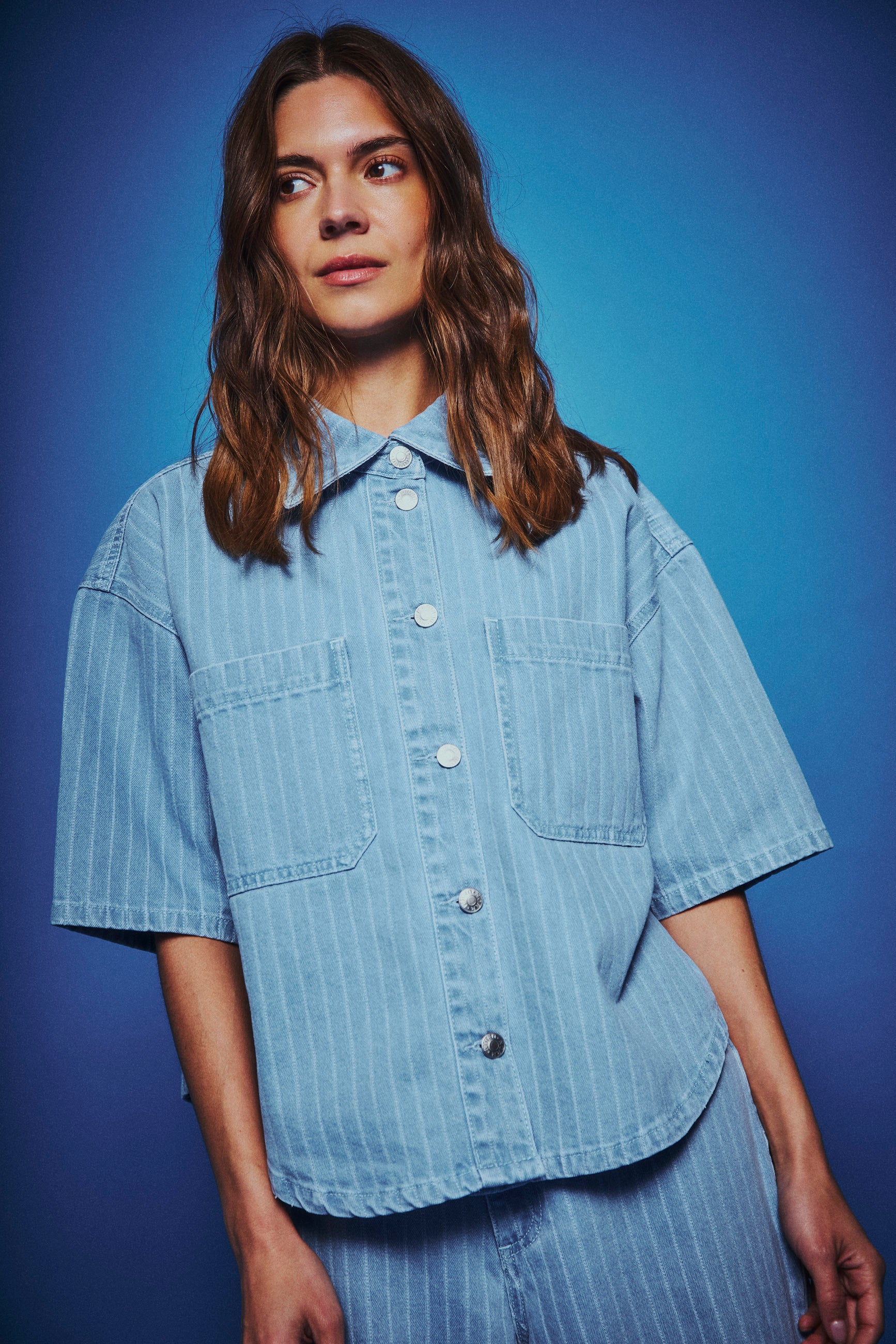 NORR Kenzie denim shirt Shirts Light blue stripe