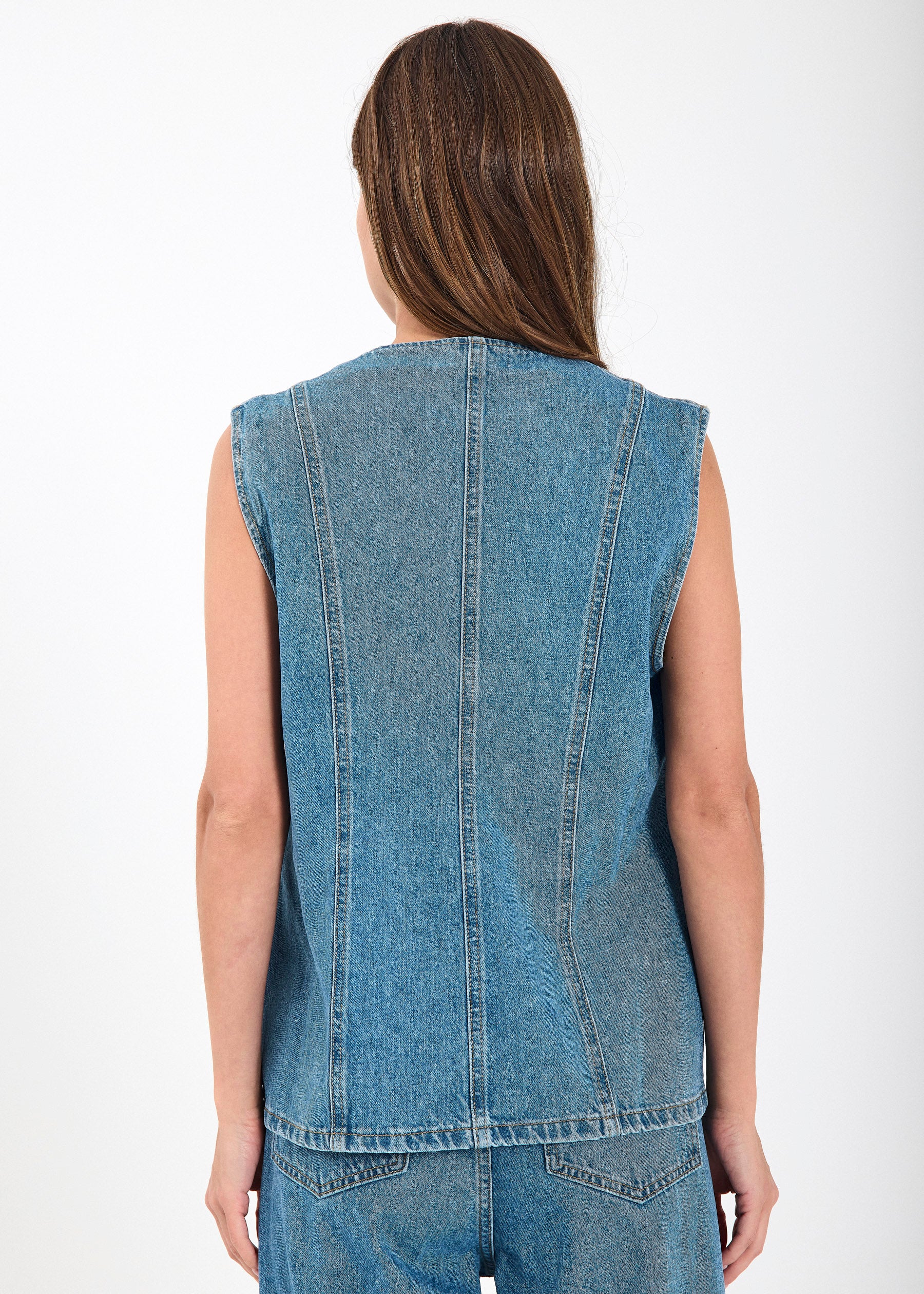 Mie_yamDeuxieme dignity sleeveless Kenzie denim waistcoat - Medium blue denim