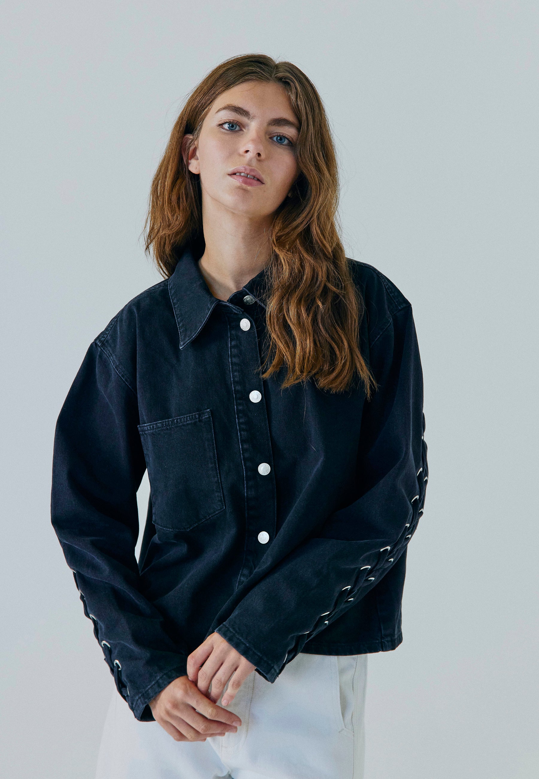 NORR Kenzie lace denim shirt Shirts Black washed