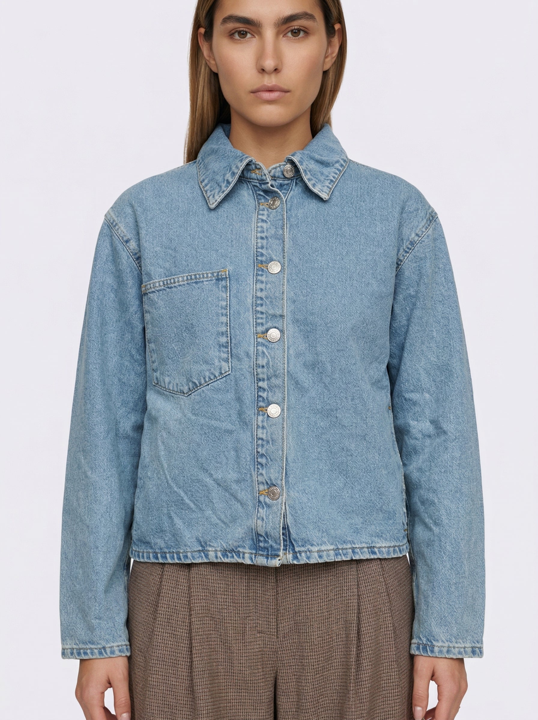 NORR Kenzie lace denim shirt Shirts Medium blue denim