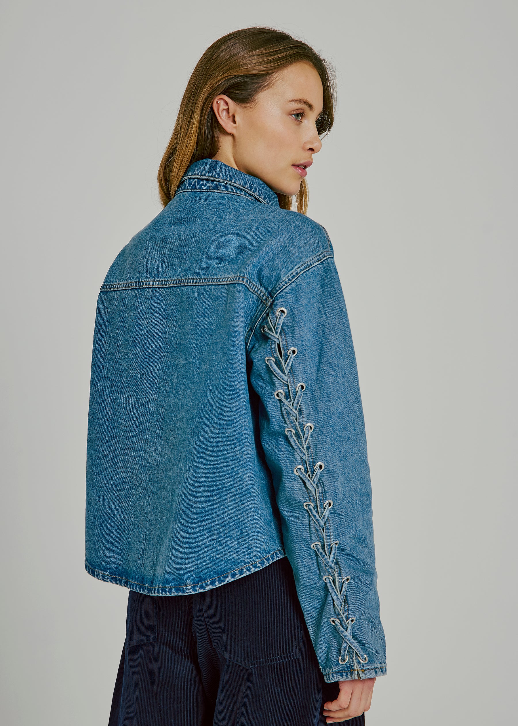 NORR Kenzie lace denim shirt Shirts Medium blue denim