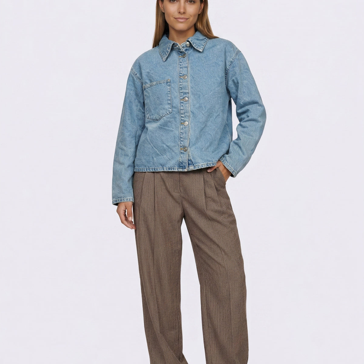 denim dress shirts Denim Shirt Dress for Women Trendy Button Down Jean Short Dress Rolled Long  Sleeve Lapel Collar Pockets Fall Clothes (L, Dark Blue)