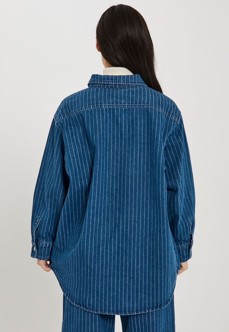 NORR Kenzie oversized denim shirt Shirts Clear blue w. stripes