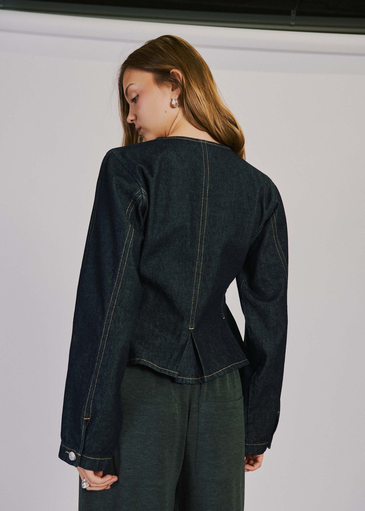 NORR Kenzie peplum denim jacket Jackets Dark blue wash