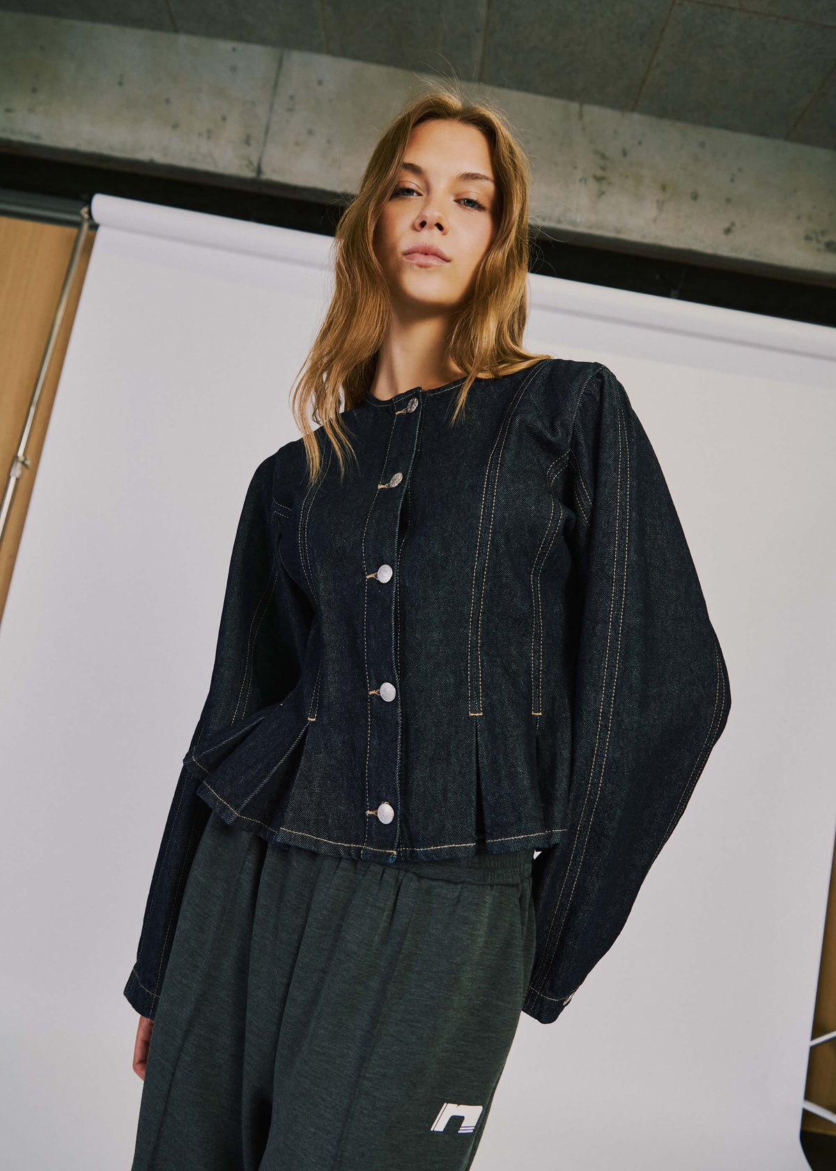 NORR Kenzie peplum denim jacket Jackets Dark blue wash