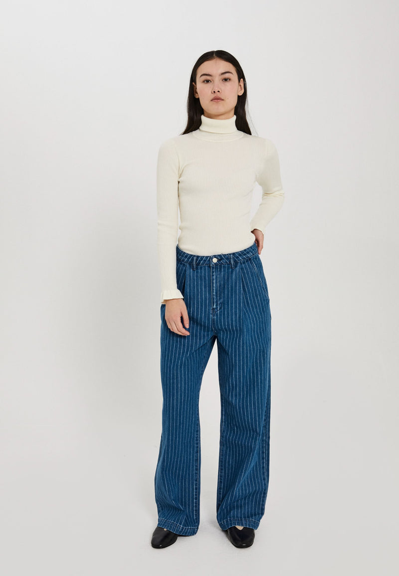 NORR Kenzie pleat wide jeans Pants Clear blue w. stripes