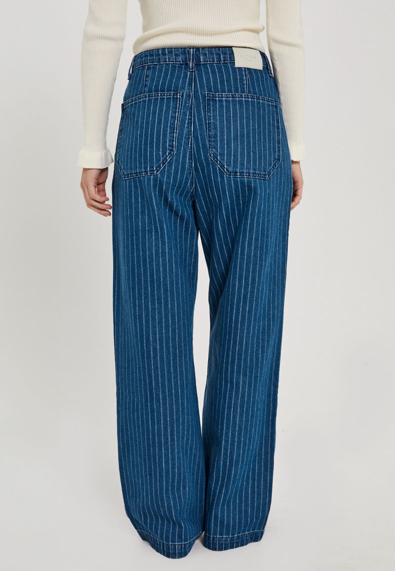 NORR Kenzie pleat wide jeans Pants Clear blue w. stripes