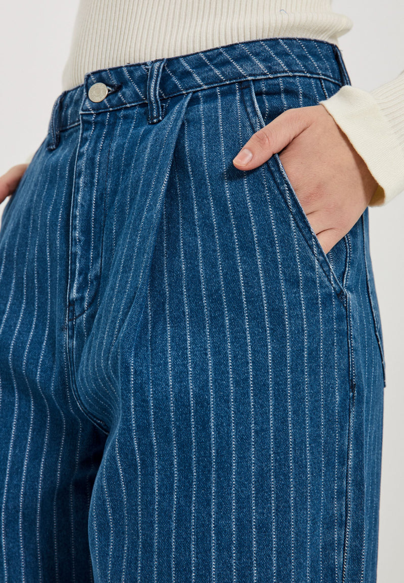 NORR Kenzie pleat wide jeans Pants Clear blue w. stripes