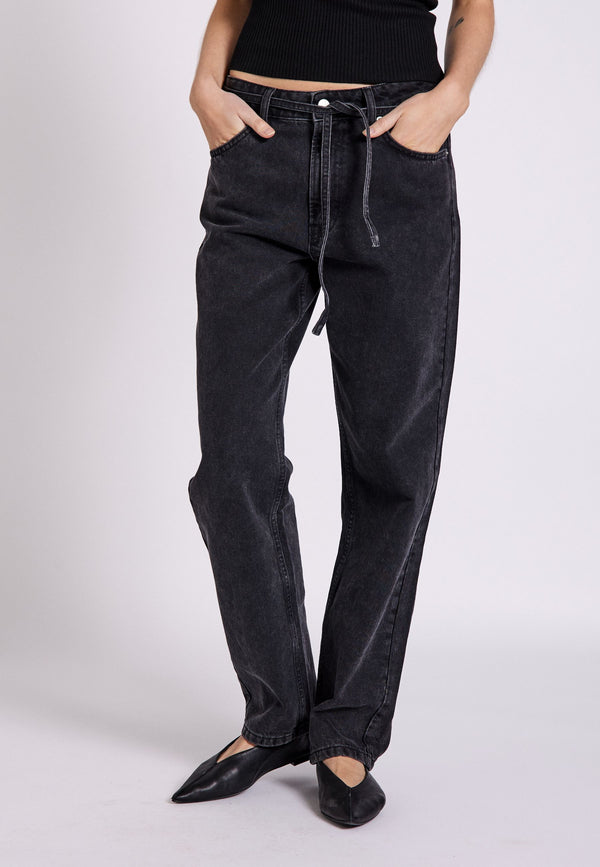 NORR Kenzie relaxed belt jeans Pants Black washed