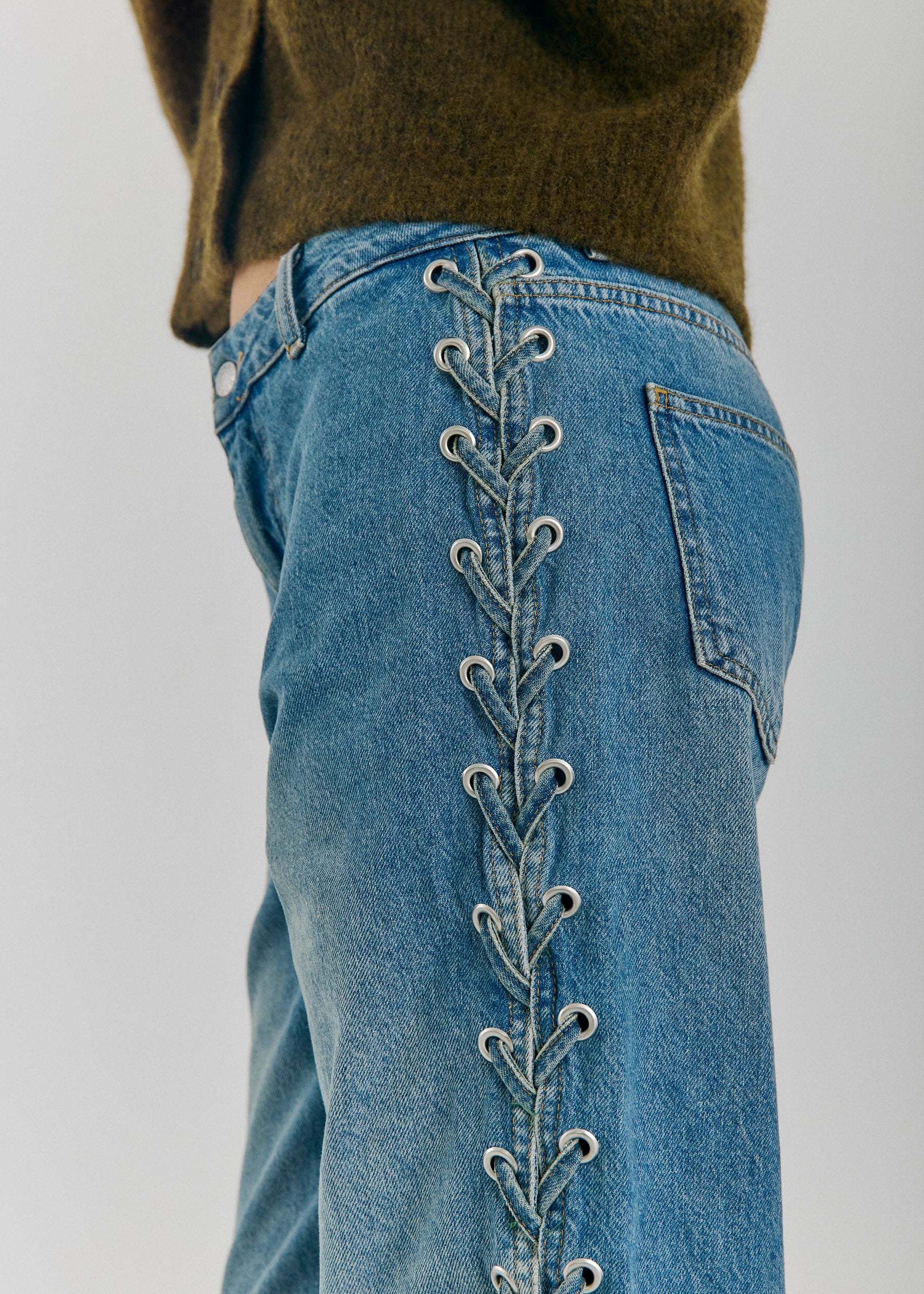 Kenzie straight lace jeans - Medium blue denim