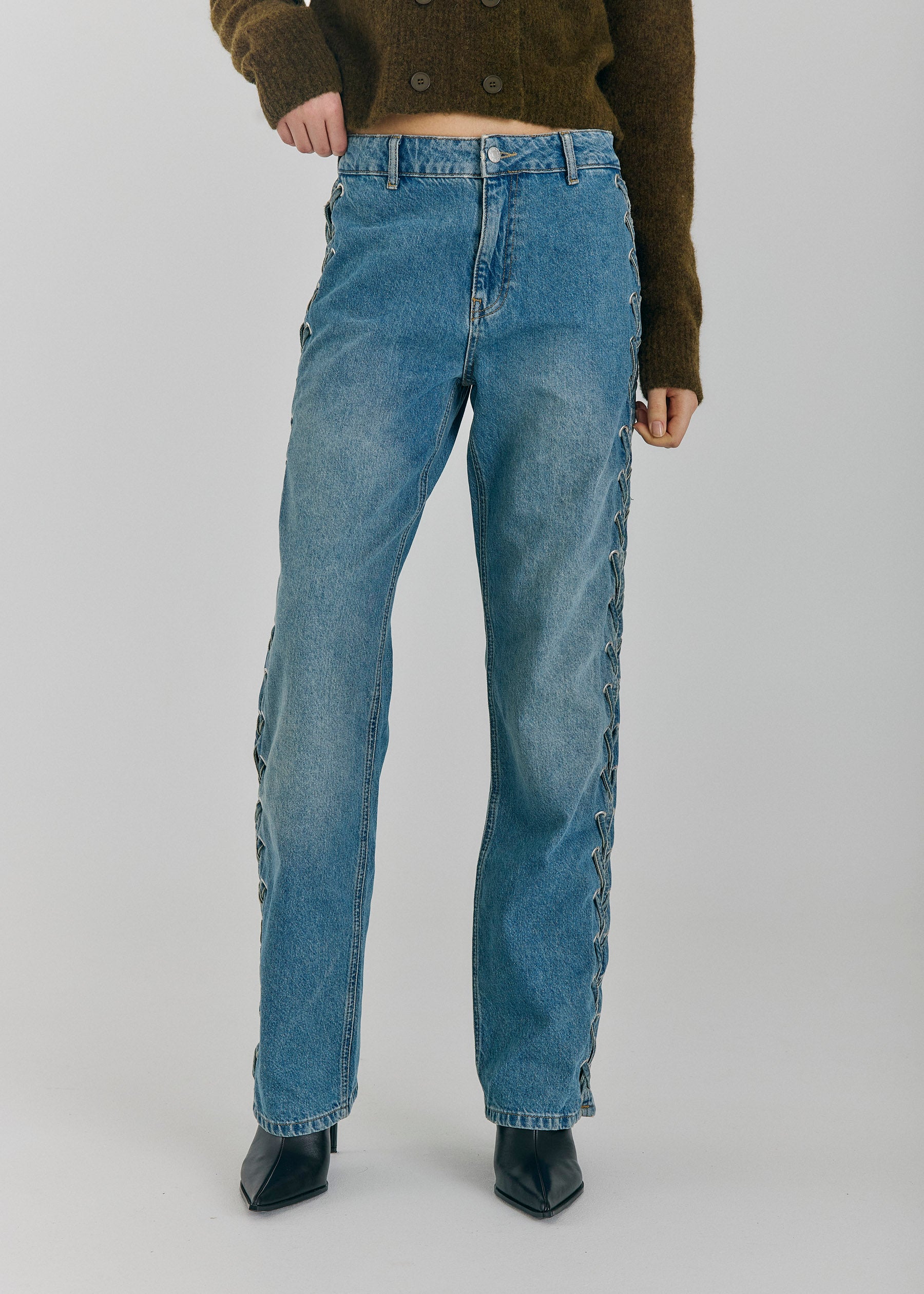 Kenzie straight lace jeans - Medium blue denim