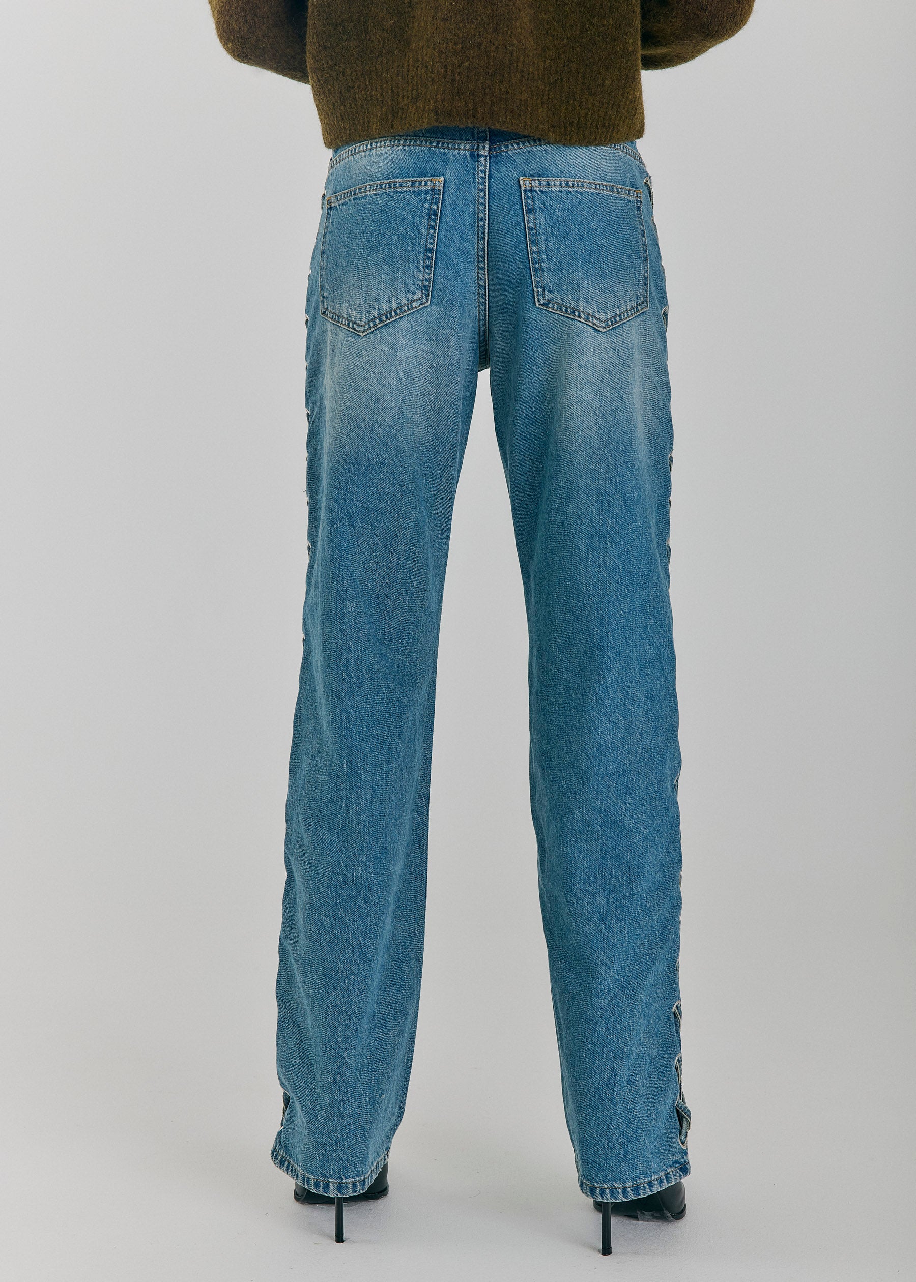Kenzie straight lace jeans - Medium blue denim